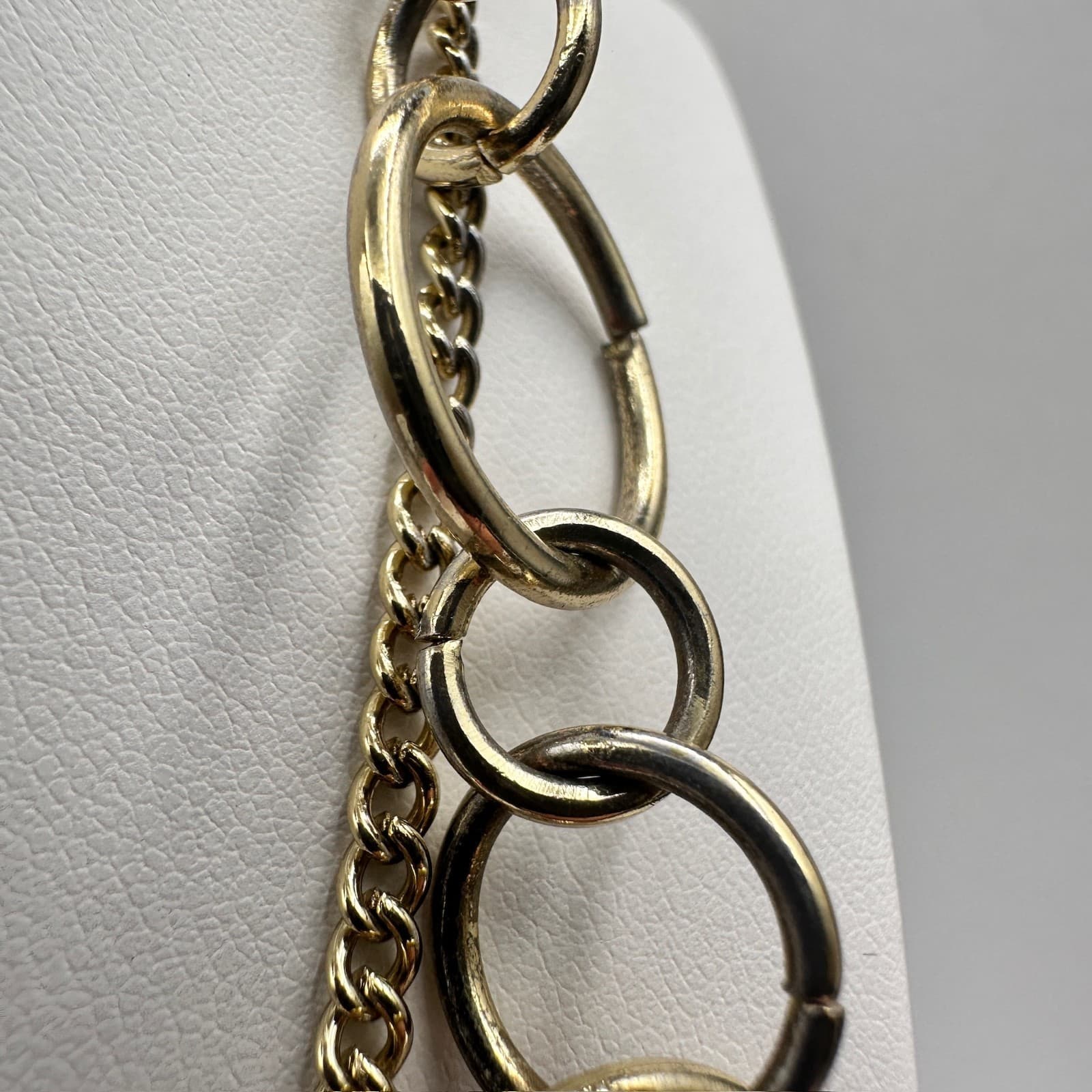 Vintage 90s Jewelry Multi Layer Circle Link Statement Necklace Gold Tone Chain - Thumbnail 8