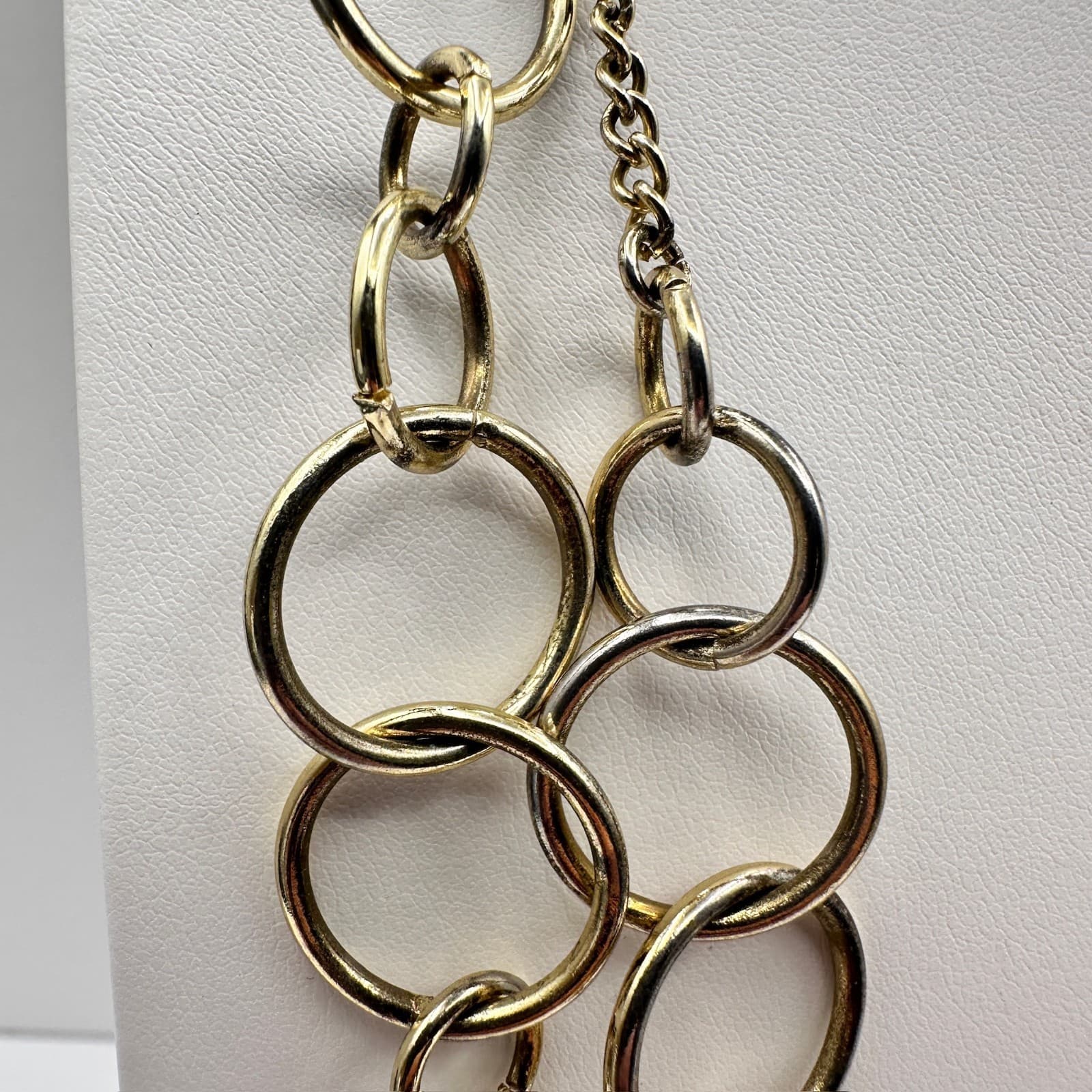 Vintage 90s Jewelry Multi Layer Circle Link Statement Necklace Gold Tone Chain - Thumbnail 3