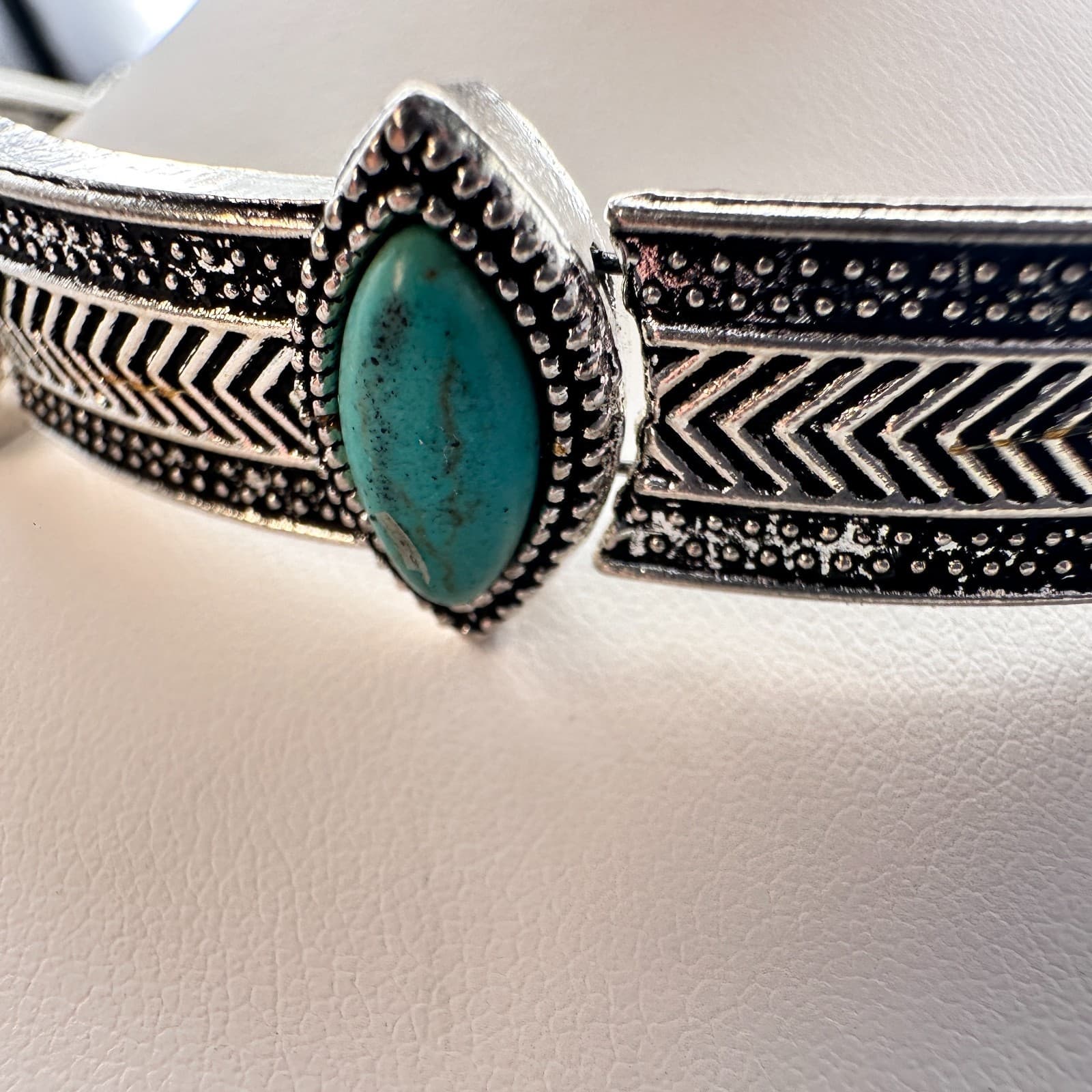Vintage 90s Turquoise Silver-Tone Choker Necklace Set Boho Woemn's Jewelry - Thumbnail 11