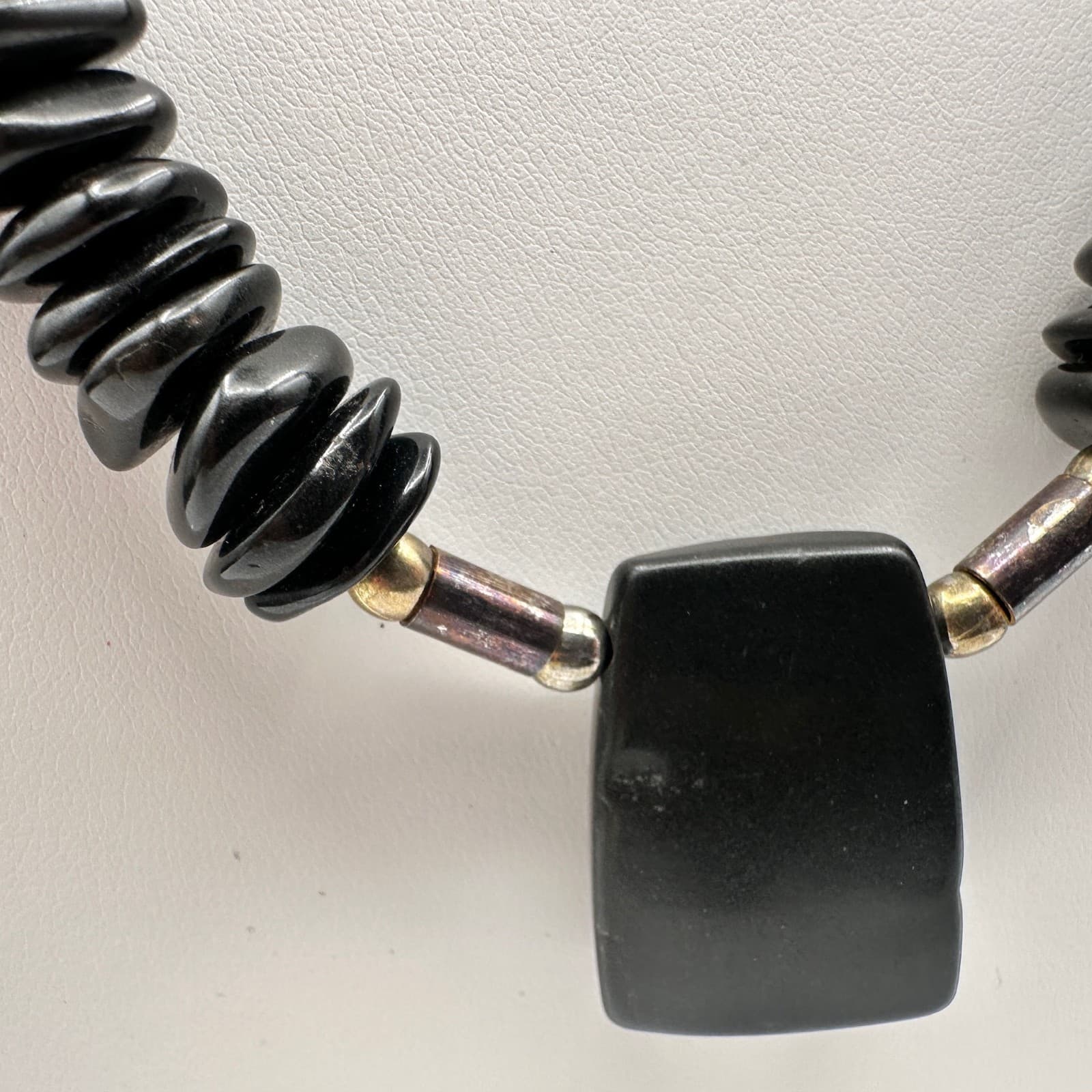 Vintage 80s Black Beaded Statement Necklace w/ Pendant Chunky Fashion Jewelry - Thumbnail 4
