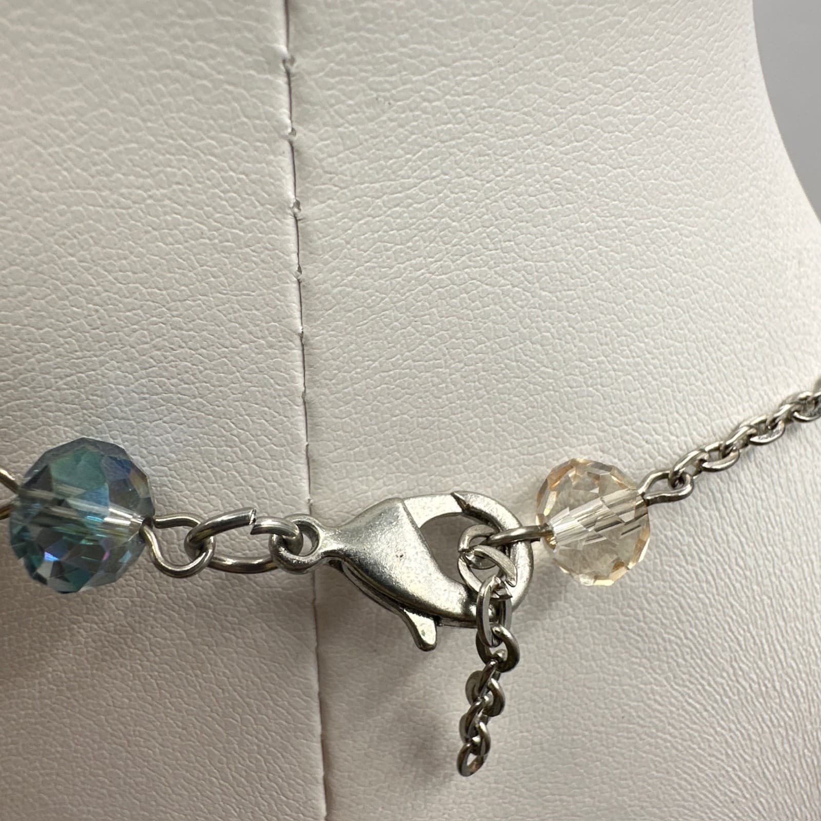 Vintage 90s Silver Tone Faux Pearl & Glass Station Necklace Boho Women's Jewelry - Thumbnail 11