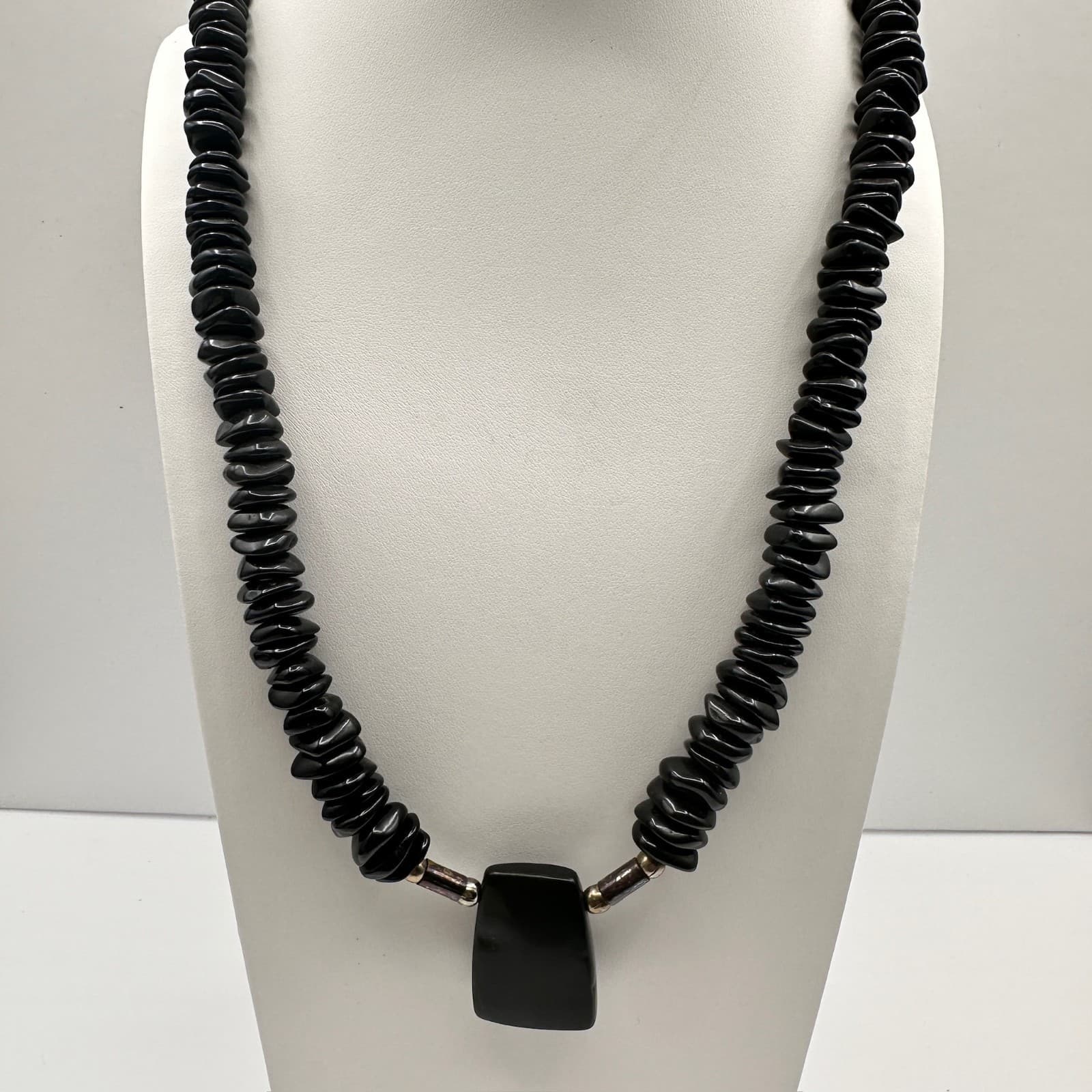 Vintage 80s Black Beaded Statement Necklace w/ Pendant Chunky Fashion Jewelry - Image 1
