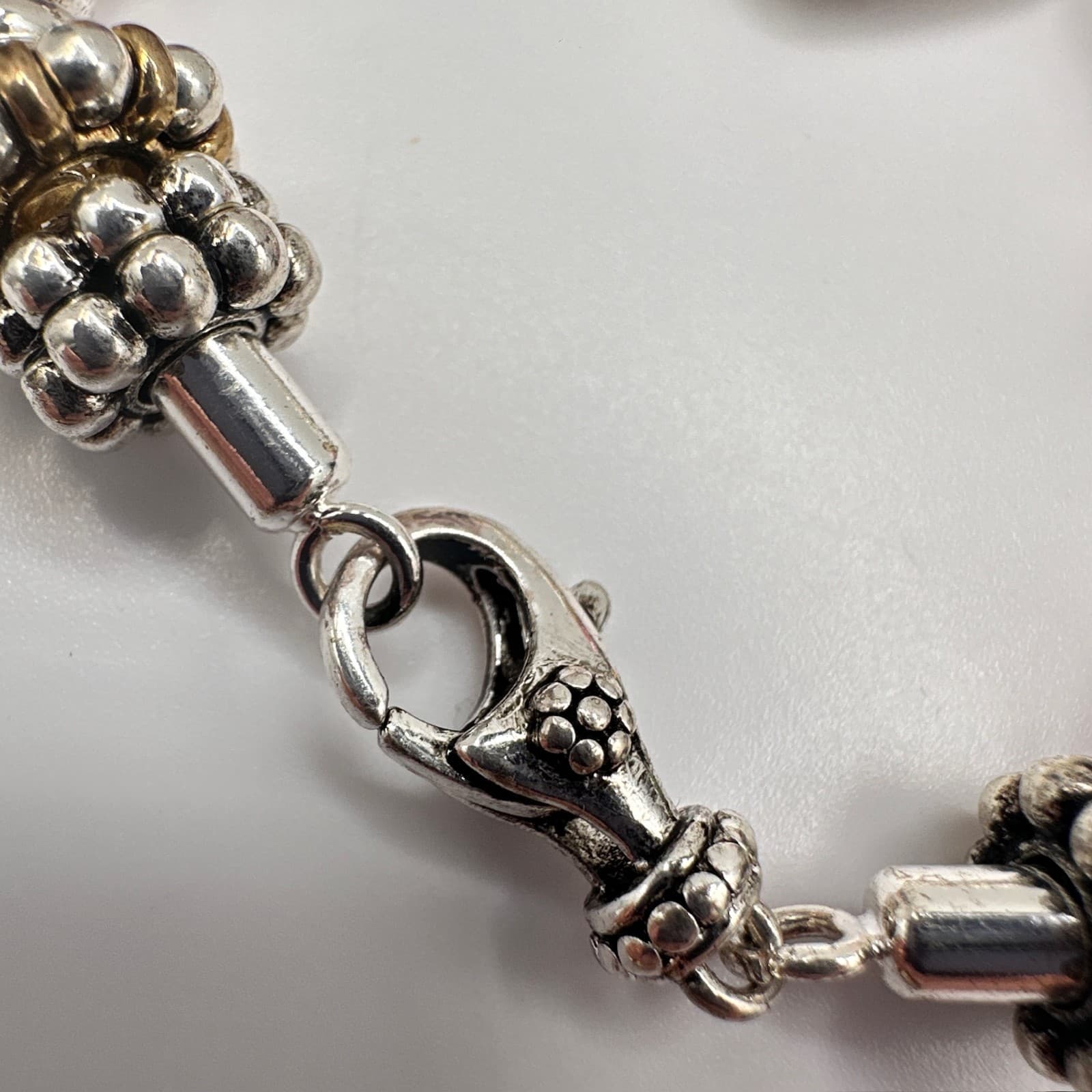 Vintage 90s Charm Bracelet Rhinestone Beads Heart Initial M Pendant Silver Tone - Thumbnail 12