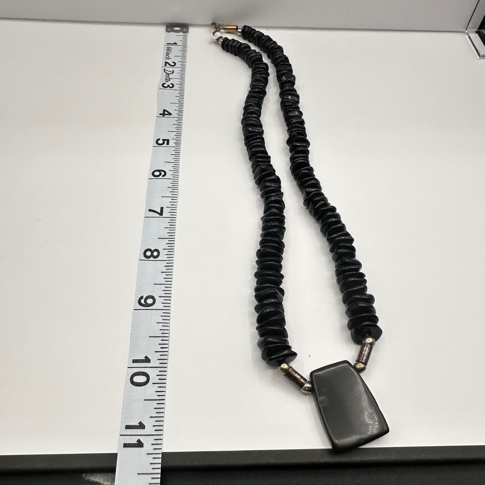 Vintage 80s Black Beaded Statement Necklace w/ Pendant Chunky Fashion Jewelry - Thumbnail 12