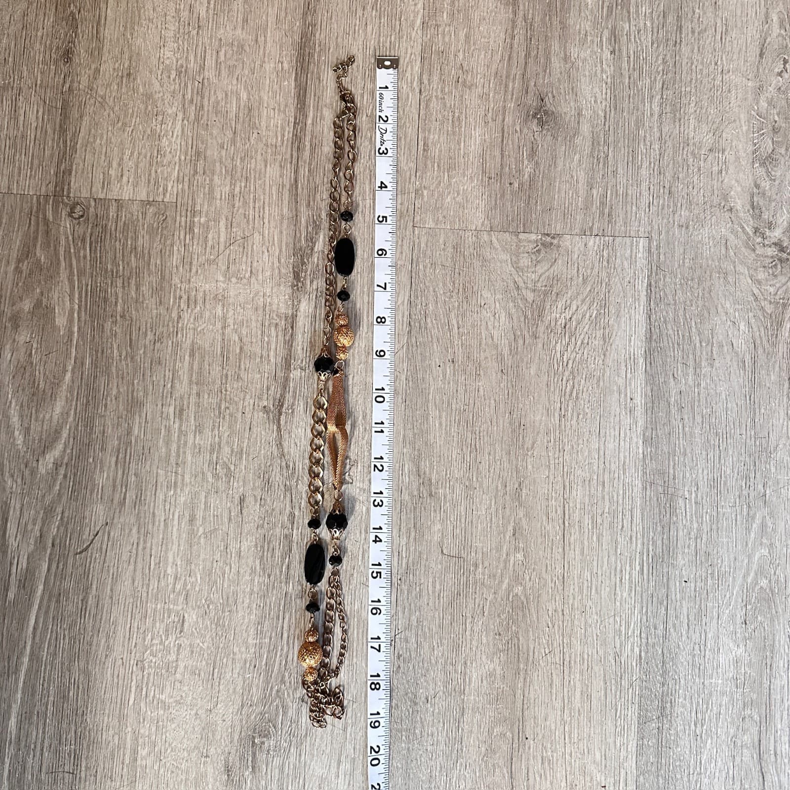 Vintage Black Bead Long Necklace Layered Chain Mesh Pendant Gold Tone Jewelry - Thumbnail 19