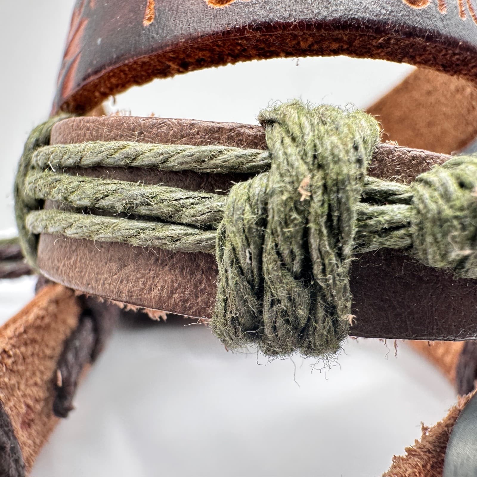 Vintage 90s Brown Leather Wrap Bracelet Set Peace Cross I Am Enough Boho Jewelry - Thumbnail 7