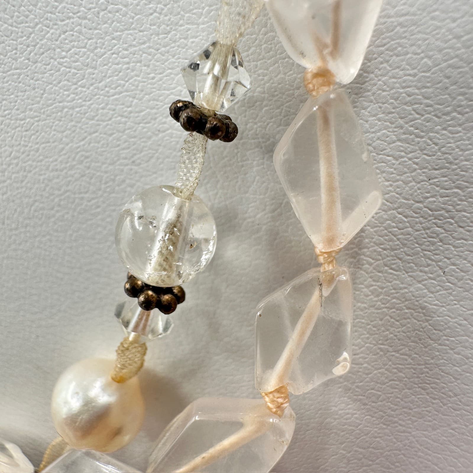 Vintage 90s Rose Quartz & Pearl Multi-Strand Necklace Pink Boho Women's Jewelry - Thumbnail 8