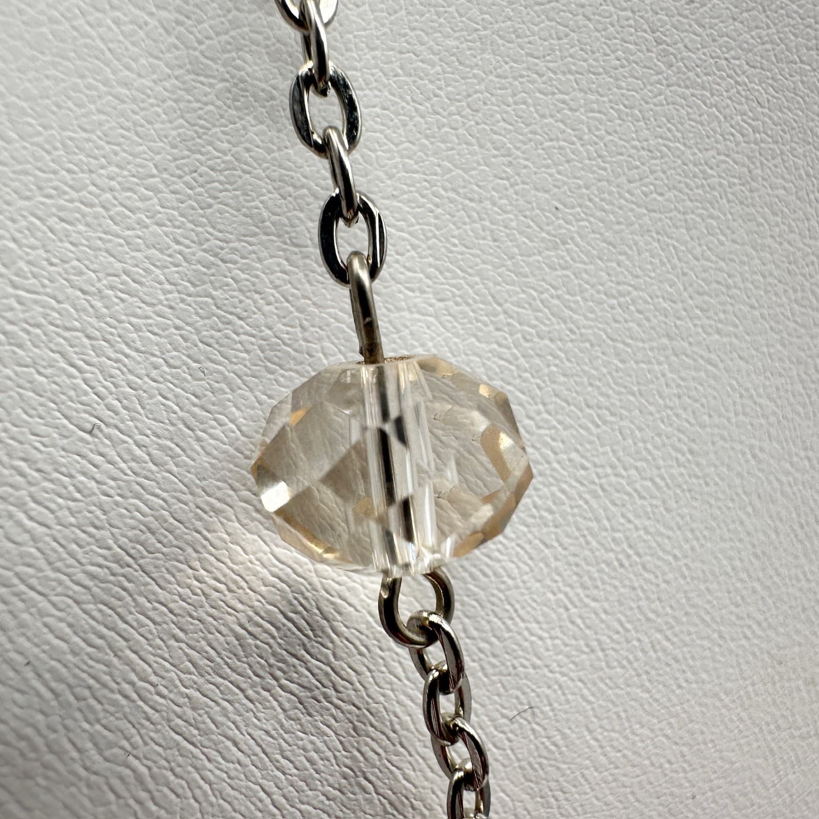 Vintage 90s Silver Tone Faux Pearl & Glass Station Necklace Boho Women's Jewelry - Thumbnail 8