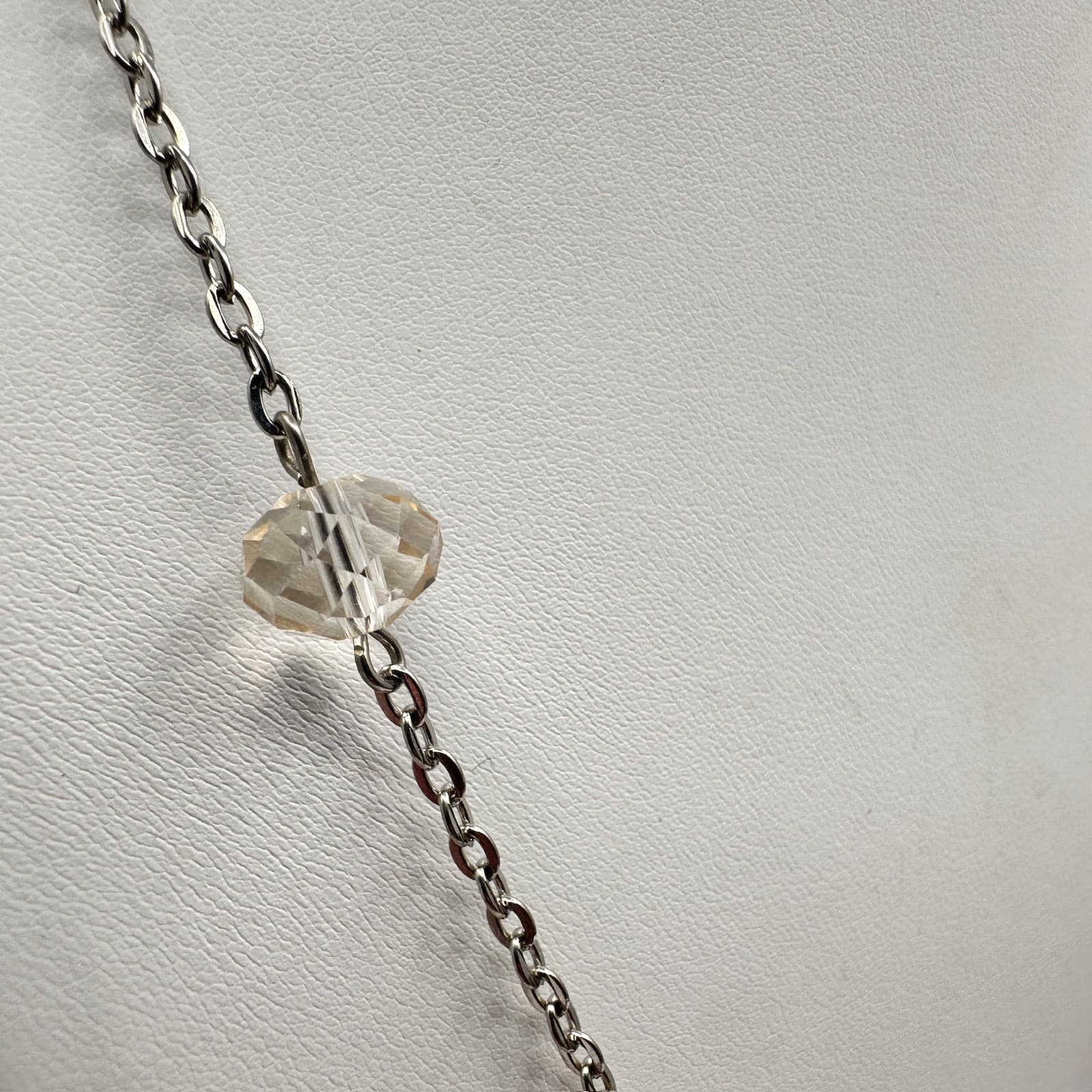 Vintage 90s Silver Tone Faux Pearl & Glass Station Necklace Boho Women's Jewelry - Thumbnail 4