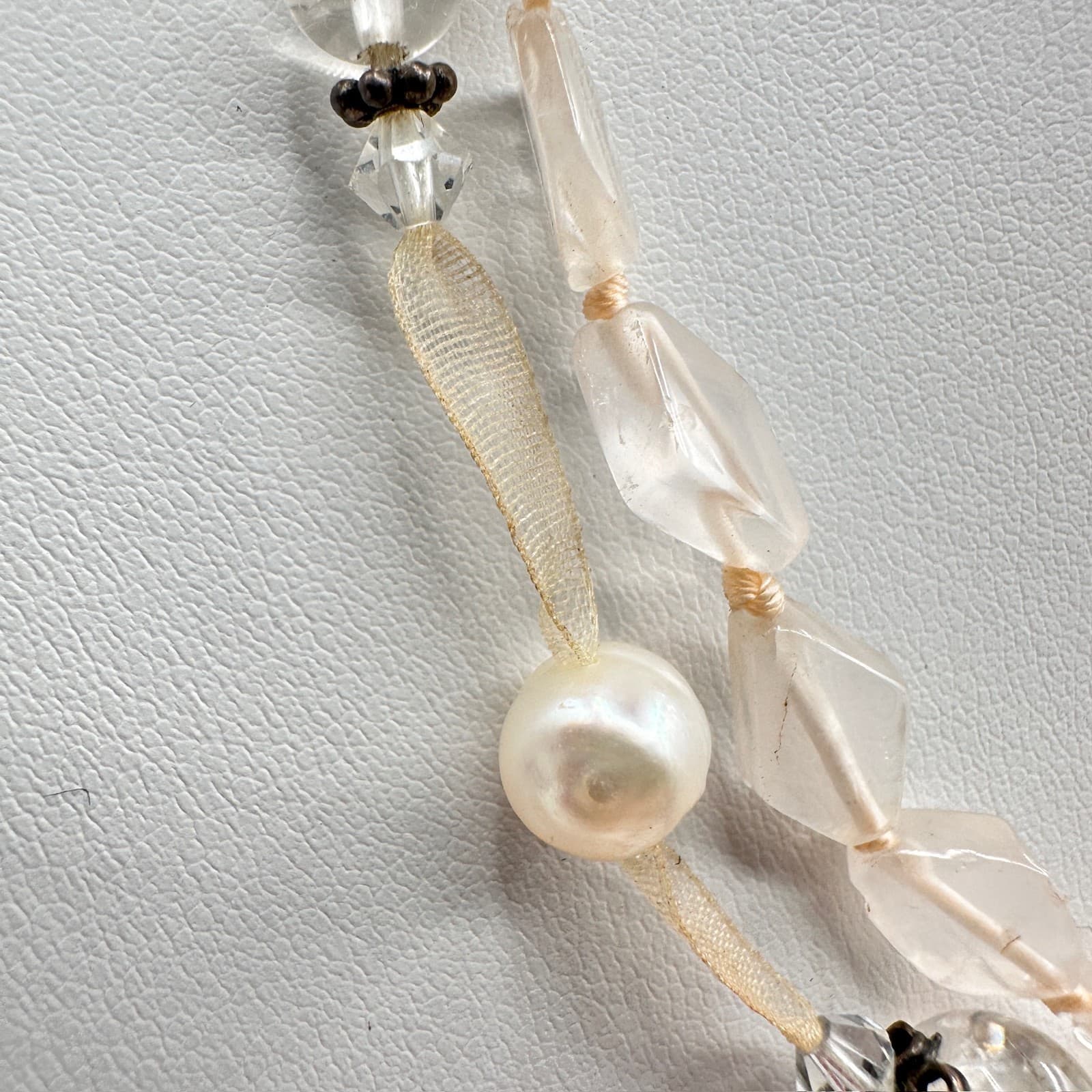 Vintage 90s Rose Quartz & Pearl Multi-Strand Necklace Pink Boho Women's Jewelry - Thumbnail 4