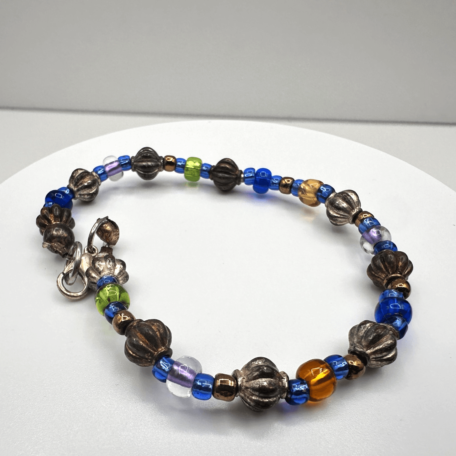 Vintage 90s Y2K Glass Bead Bracelet Multicolor Boho Silver Tone Lobster 8" - Thumbnail 4