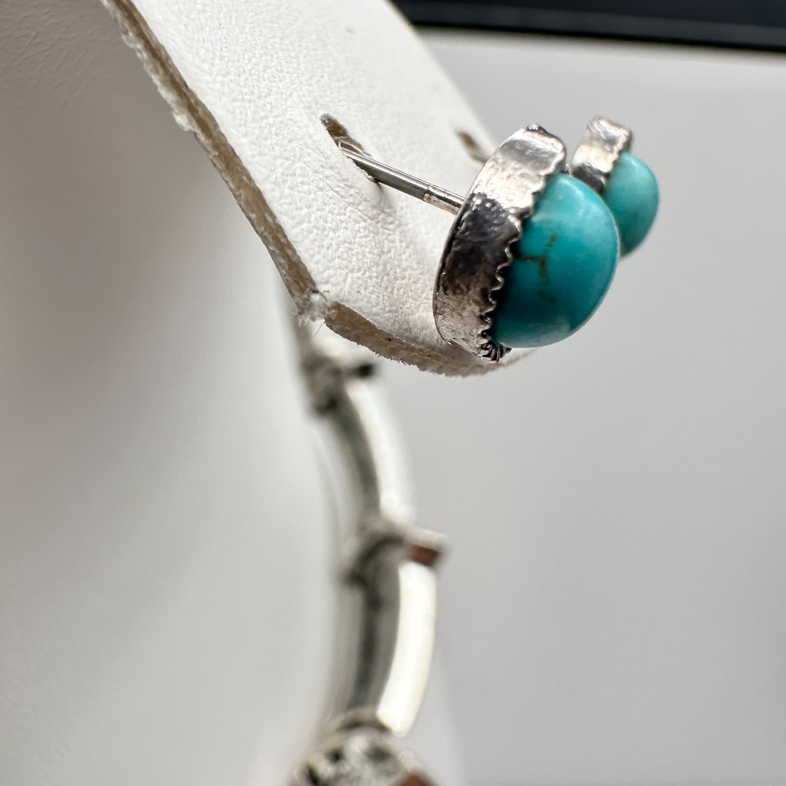 Vintage 90s Turquoise Silver-Tone Choker Necklace Set Boho Woemn's Jewelry - Thumbnail 3