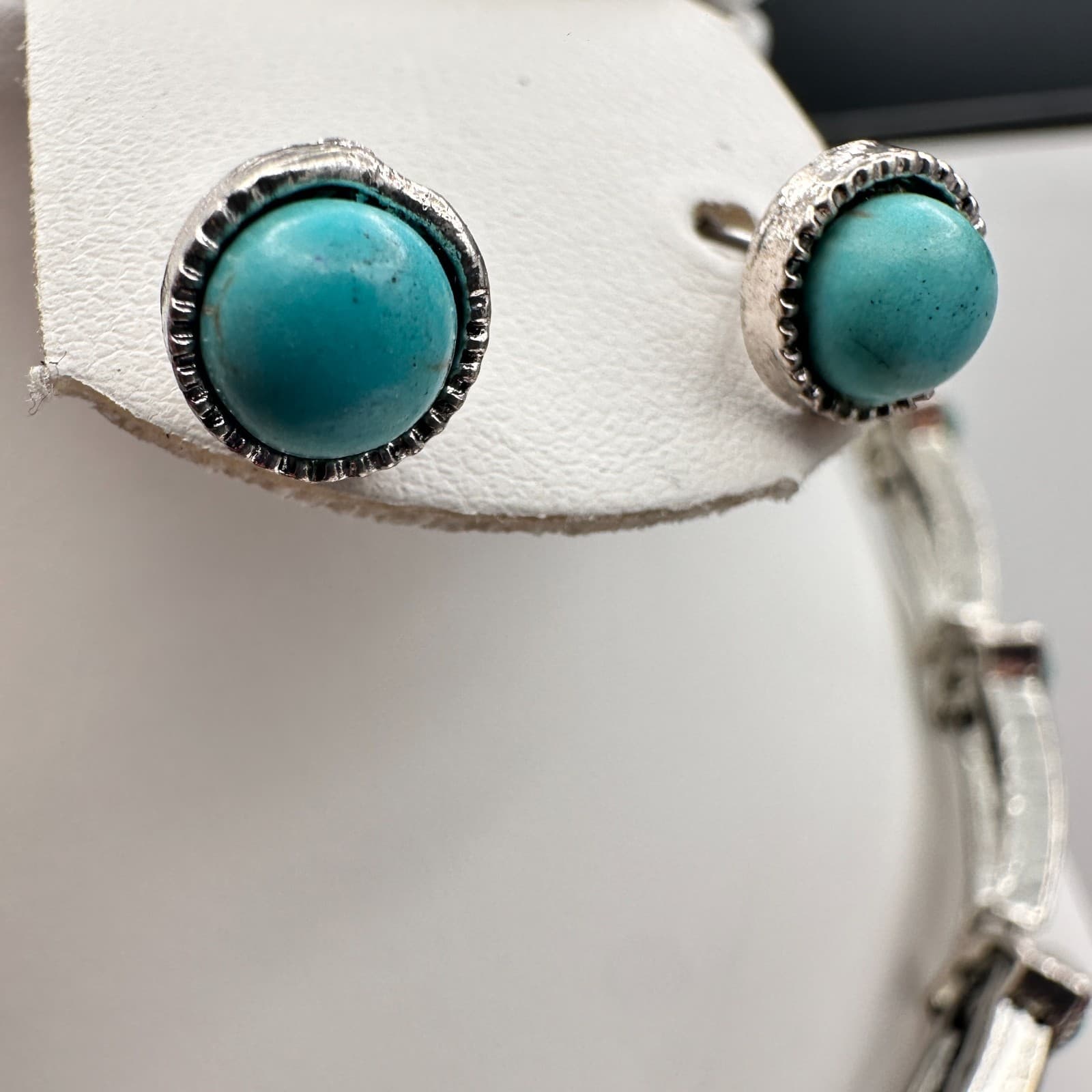 Vintage 90s Turquoise Silver-Tone Choker Necklace Set Boho Woemn's Jewelry - Thumbnail 5