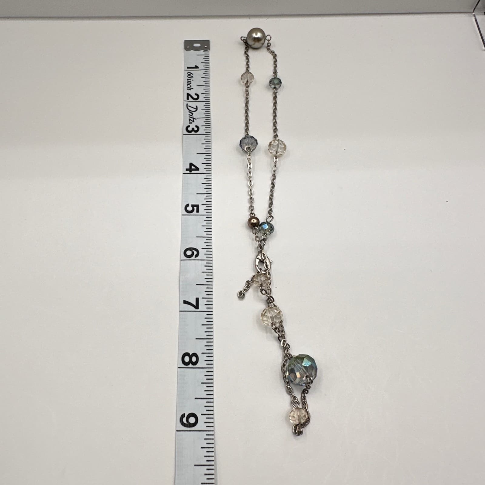 Vintage 90s Silver Tone Faux Pearl & Glass Station Necklace Boho Women's Jewelry - Thumbnail 12