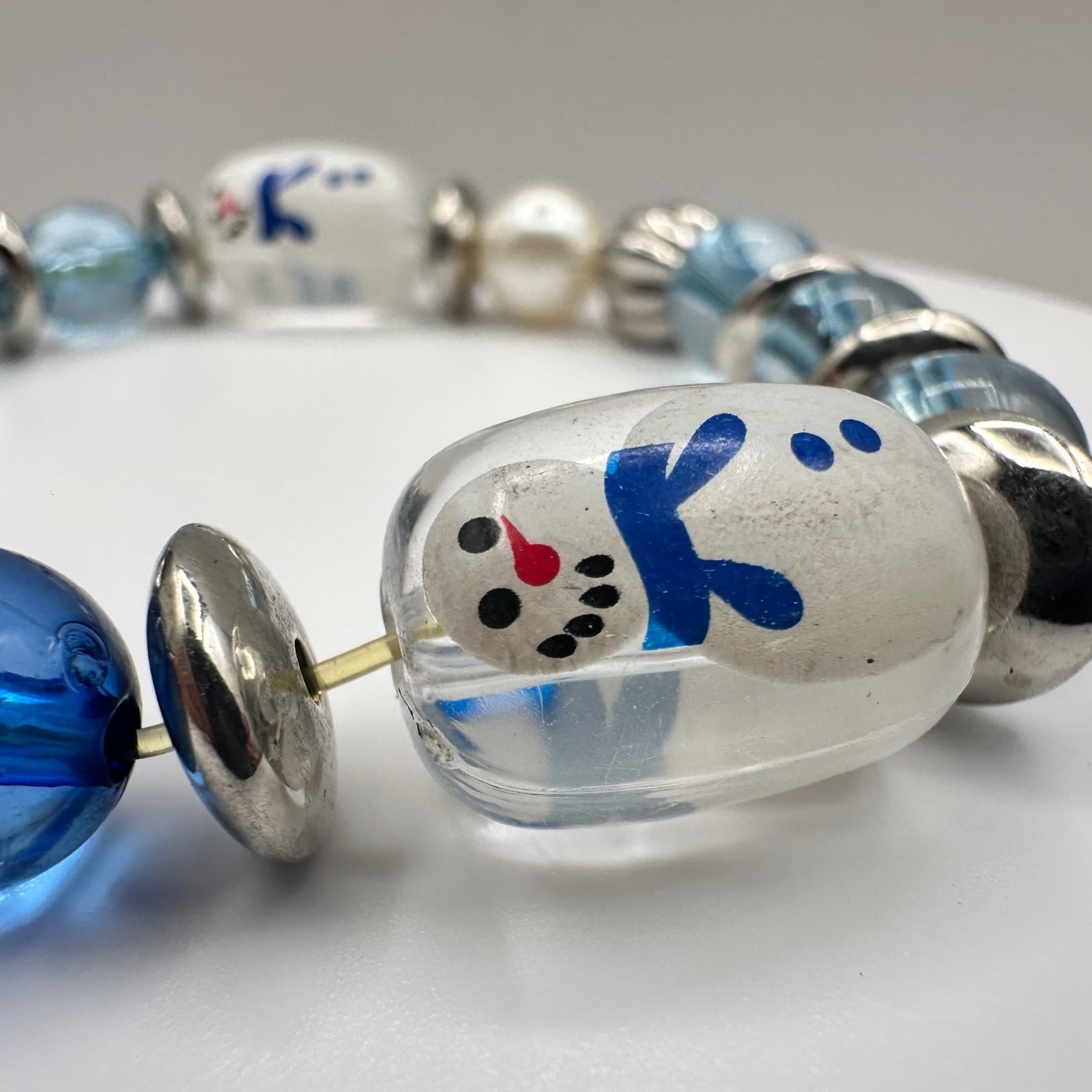 Vintage 90s Snowman Glass Bead Bracelet Multi-Color Christmas Women's Jewelry - Thumbnail 5