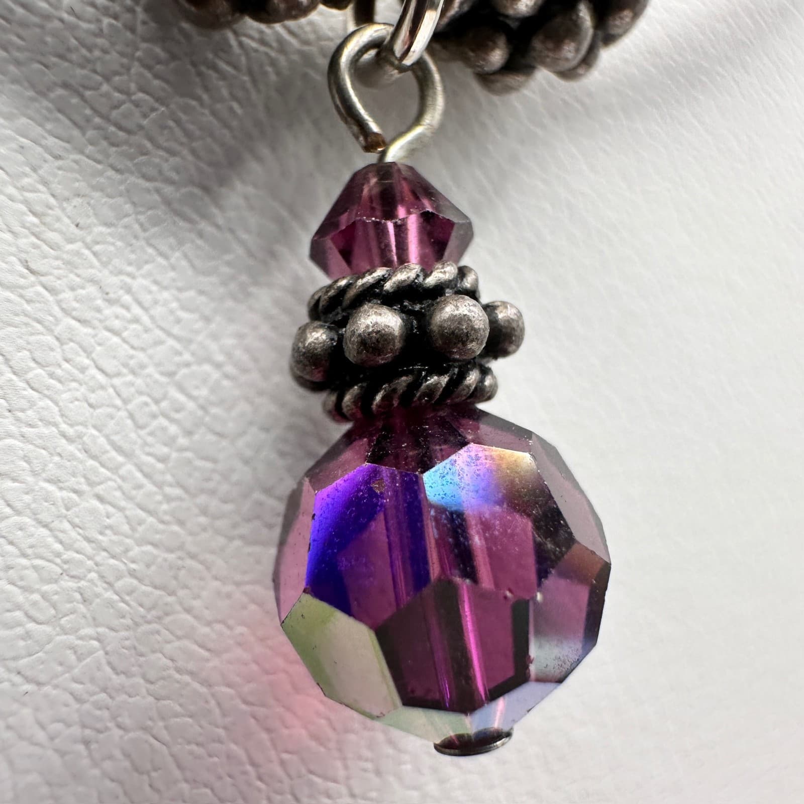 Vintage 90s Purple Crystal Pendant Leather Cord Fashion Necklace Boho Jewelry - Thumbnail 5