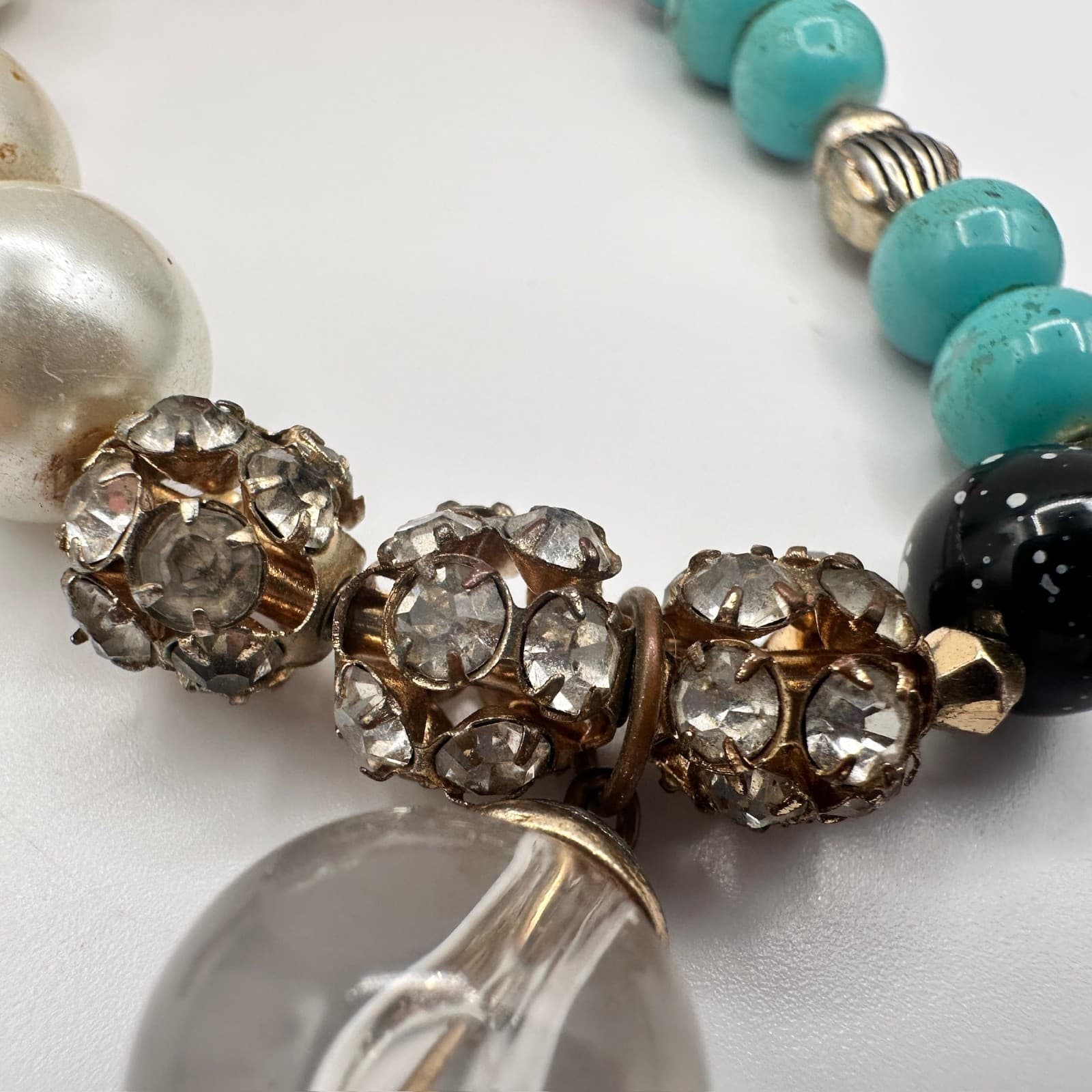 Vintage 90s Charm Stretch Bracelet Turquoise Red Beads Pearl Thunderbird Bird - Thumbnail 9