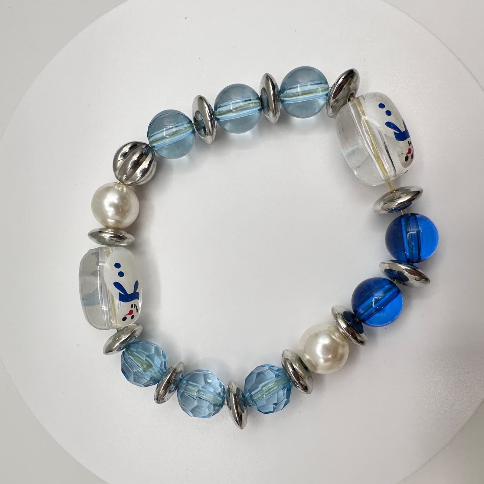 Vintage 90s Snowman Glass Bead Bracelet Multi-Color Christmas Women's Jewelry - Thumbnail 8