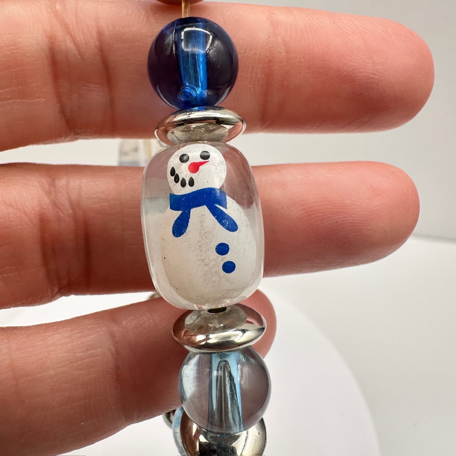 Vintage 90s Snowman Glass Bead Bracelet Multi-Color Christmas Women's Jewelry - Thumbnail 9