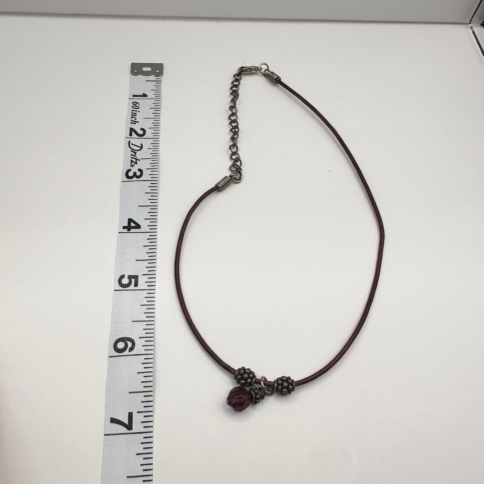 Vintage 90s Purple Crystal Pendant Leather Cord Fashion Necklace Boho Jewelry - Thumbnail 11