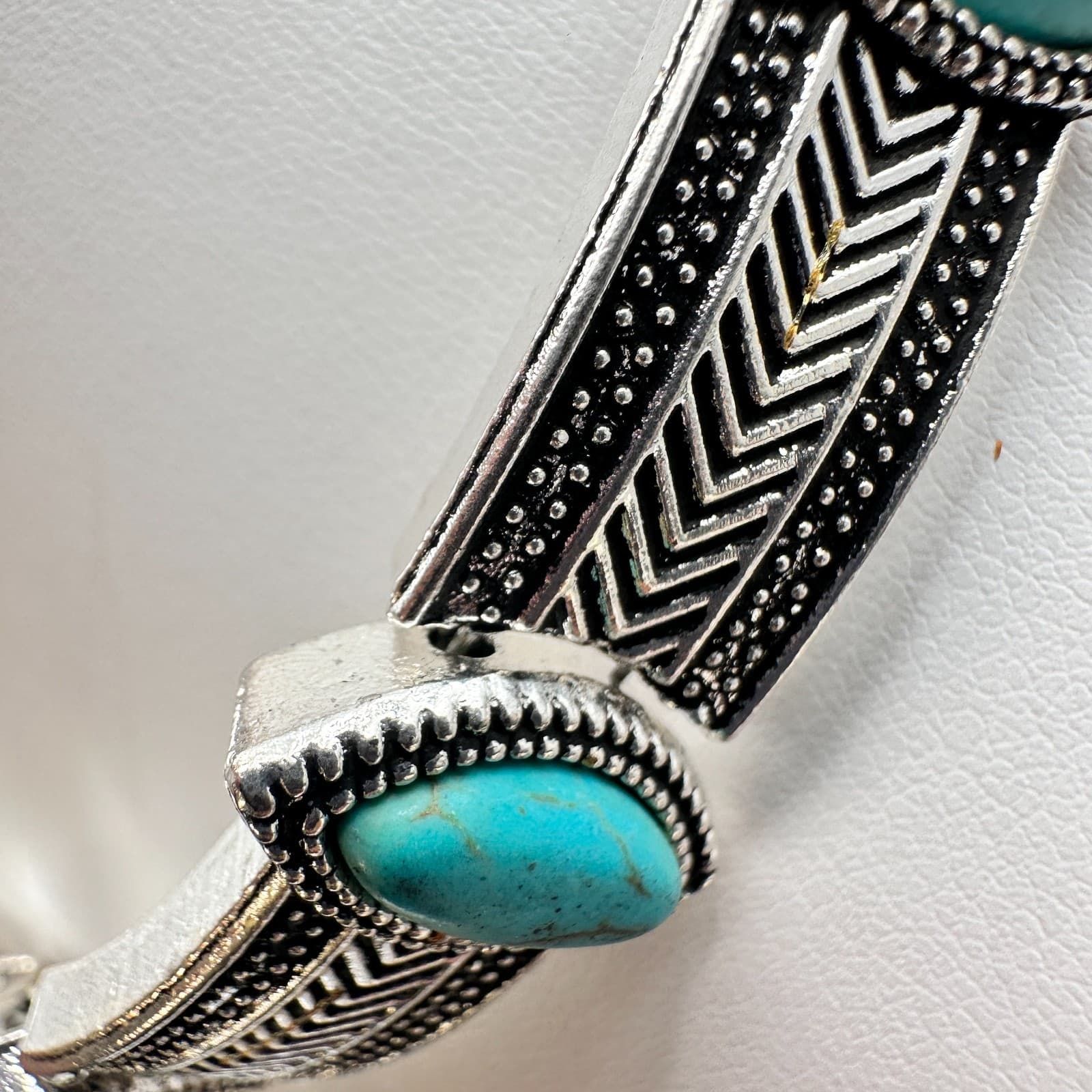 Vintage 90s Turquoise Silver-Tone Choker Necklace Set Boho Woemn's Jewelry - Thumbnail 15