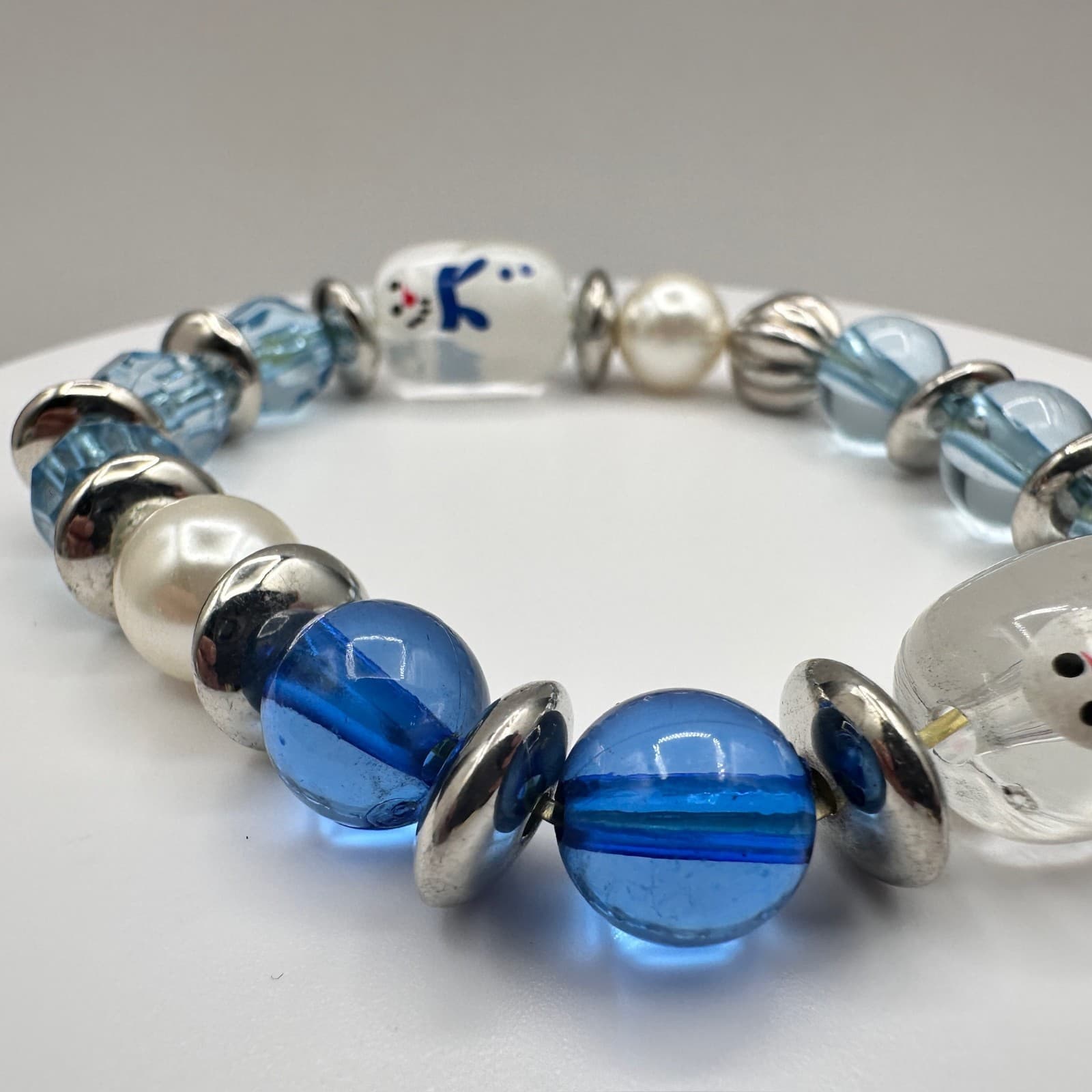 Vintage 90s Snowman Glass Bead Bracelet Multi-Color Christmas Women's Jewelry - Thumbnail 3