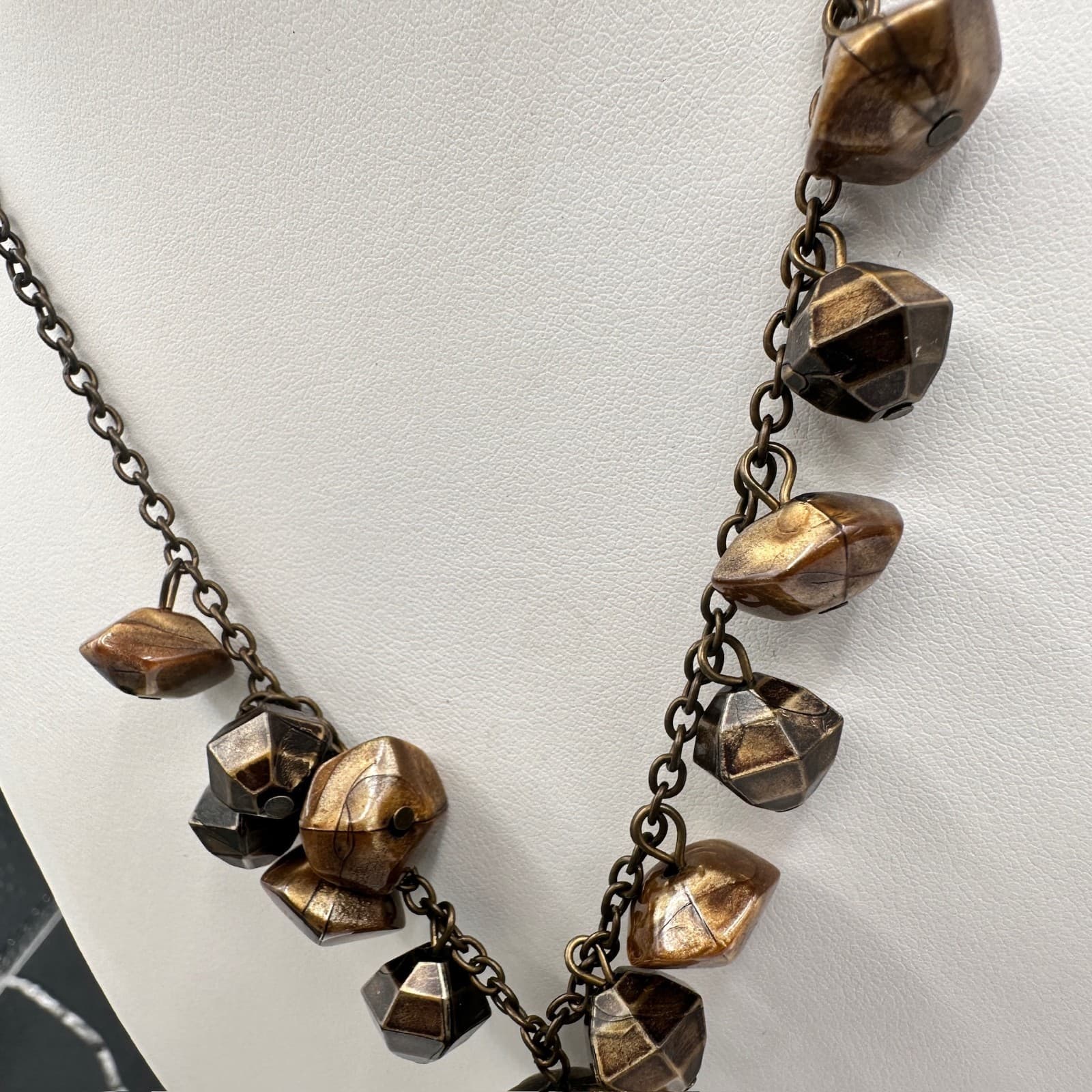 Vintage 80s Boho Statement Necklace Brown Beaded Pendant Chain Tassel Jewelry - Thumbnail 7