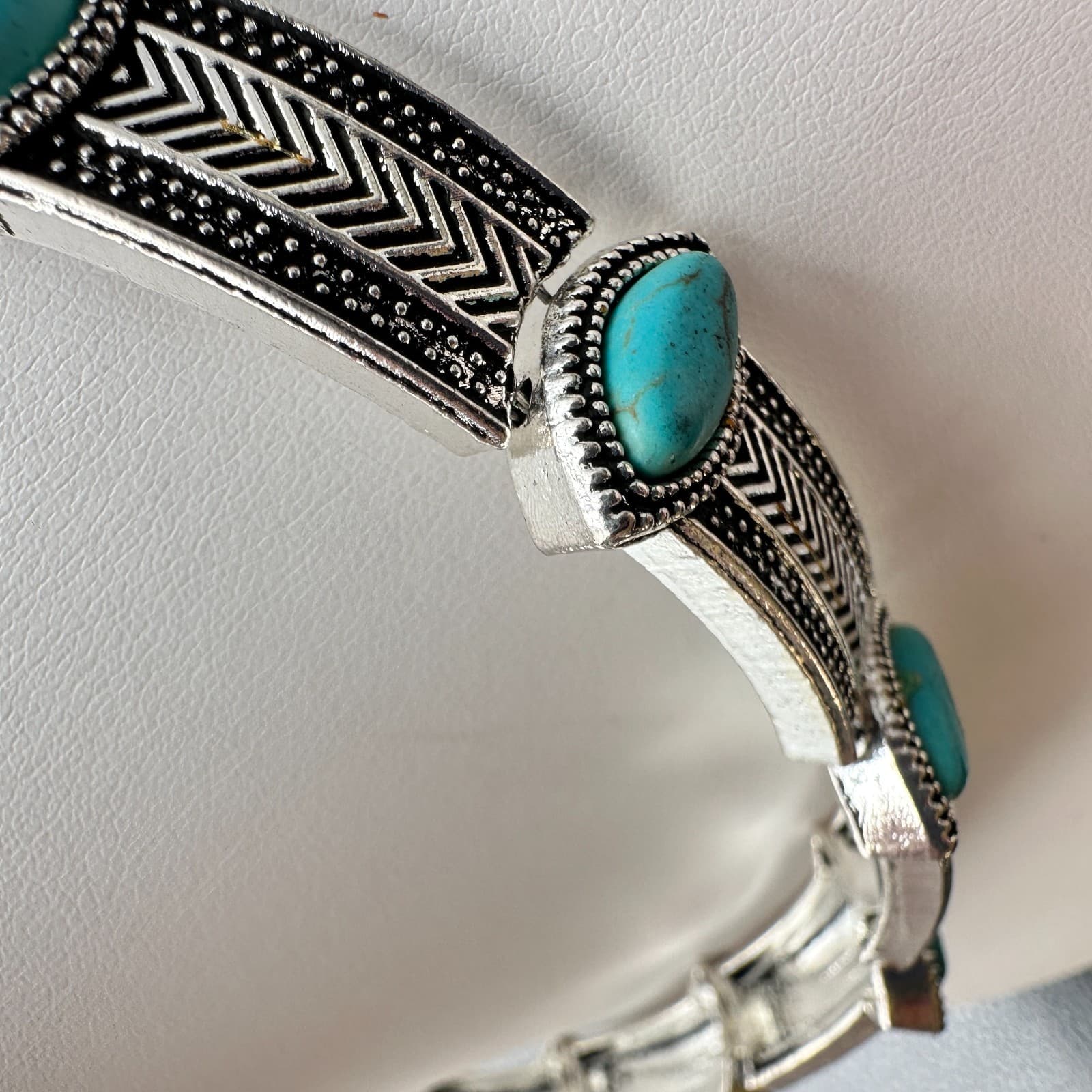 Vintage 90s Turquoise Silver-Tone Choker Necklace Set Boho Woemn's Jewelry - Thumbnail 14