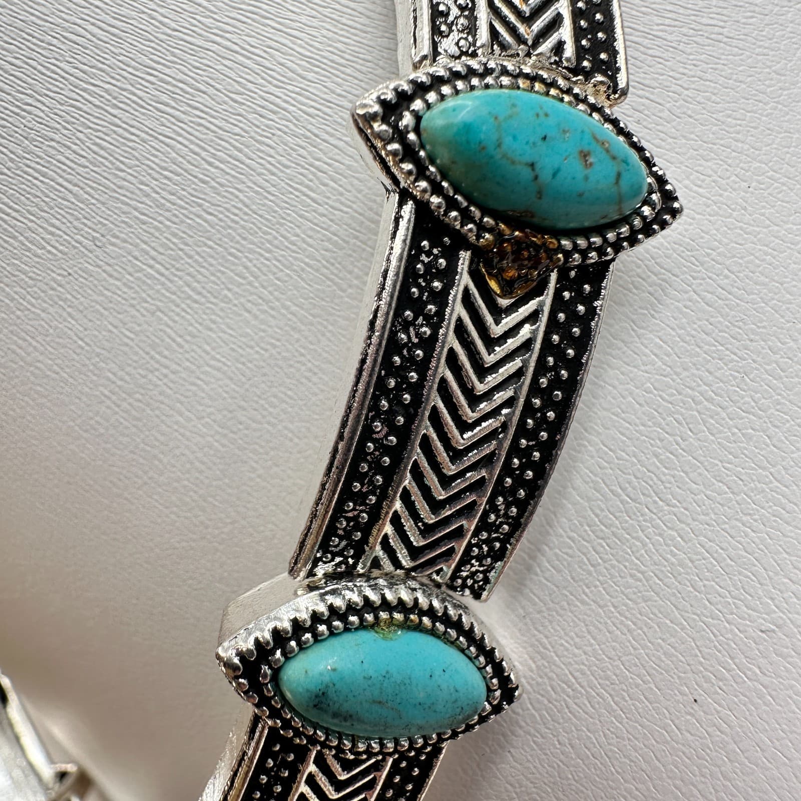 Vintage 90s Turquoise Silver-Tone Choker Necklace Set Boho Woemn's Jewelry - Thumbnail 16