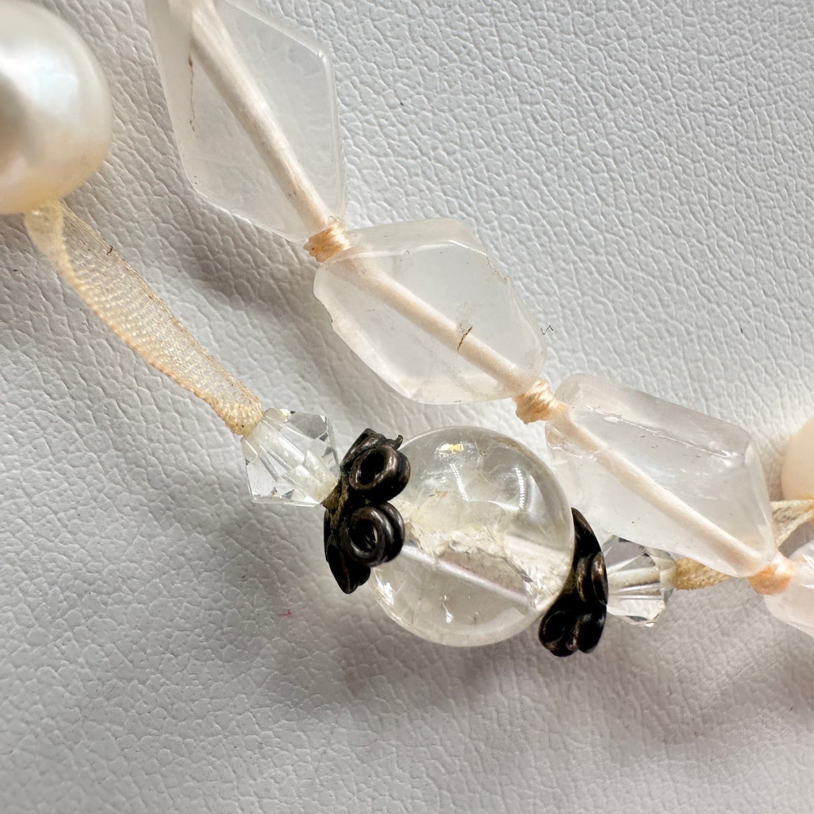 Vintage 90s Rose Quartz & Pearl Multi-Strand Necklace Pink Boho Women's Jewelry - Thumbnail 5