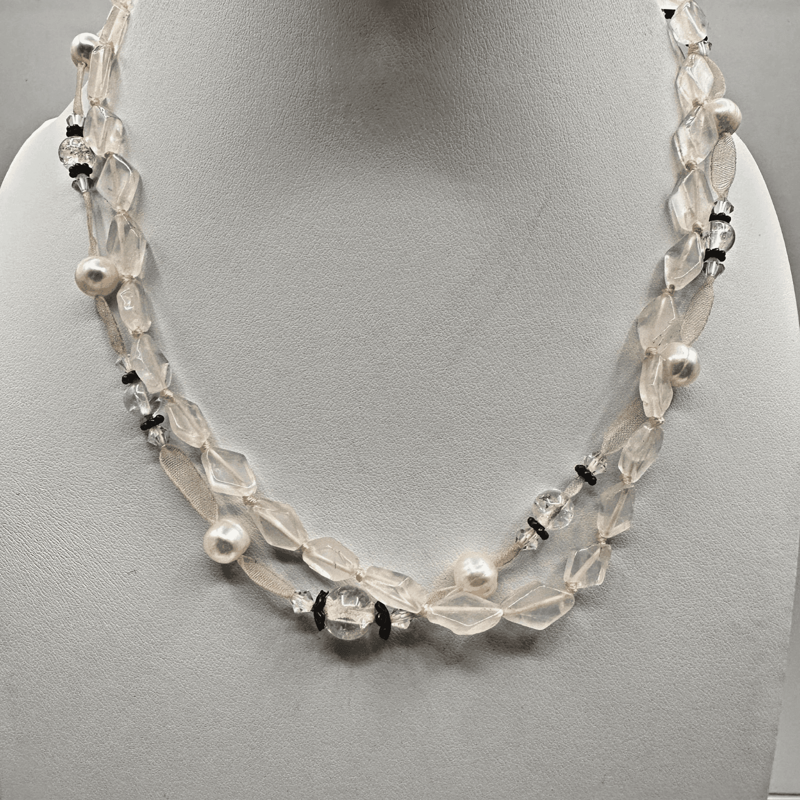 Vintage 90s Rose Quartz & Pearl Multi-Strand Necklace Pink Boho Women's Jewelry - Image 1