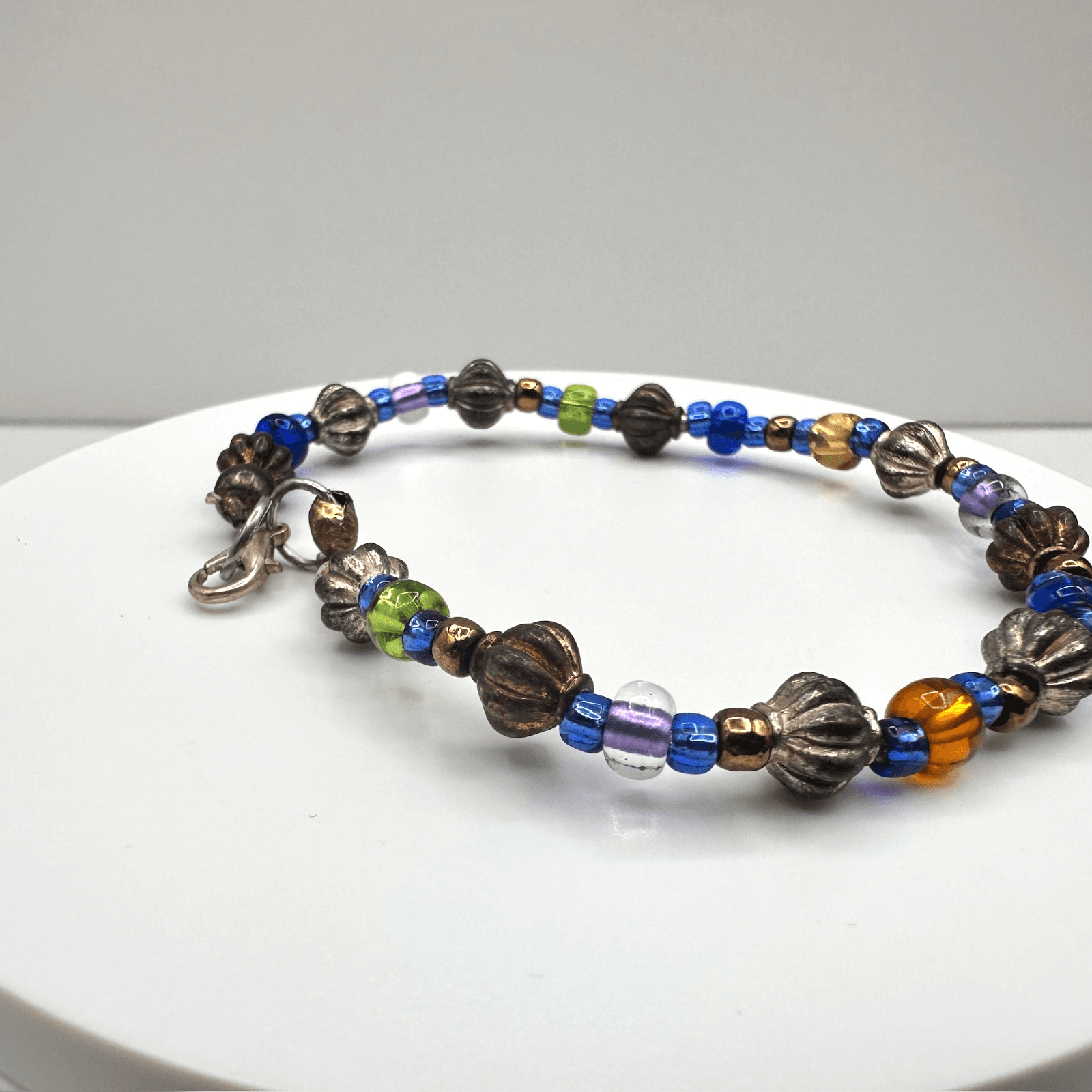 Vintage 90s Y2K Glass Bead Bracelet Multicolor Boho Silver Tone Lobster 8" - Thumbnail 5