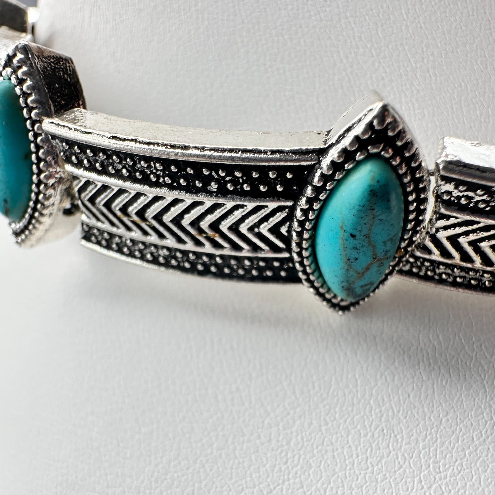 Vintage 90s Turquoise Silver-Tone Choker Necklace Set Boho Woemn's Jewelry - Thumbnail 7