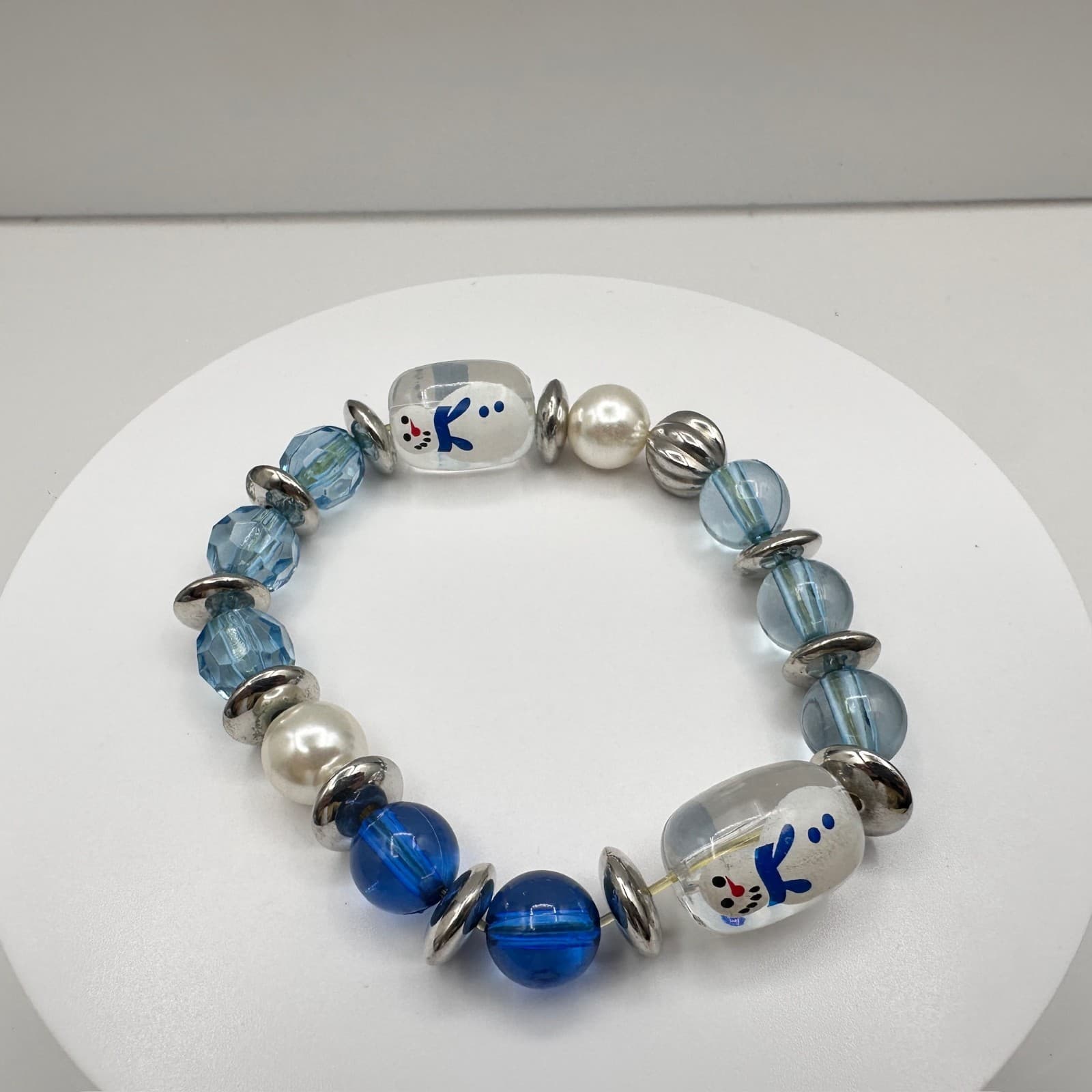 Vintage 90s Snowman Glass Bead Bracelet Multi-Color Christmas Women's Jewelry - Thumbnail 2