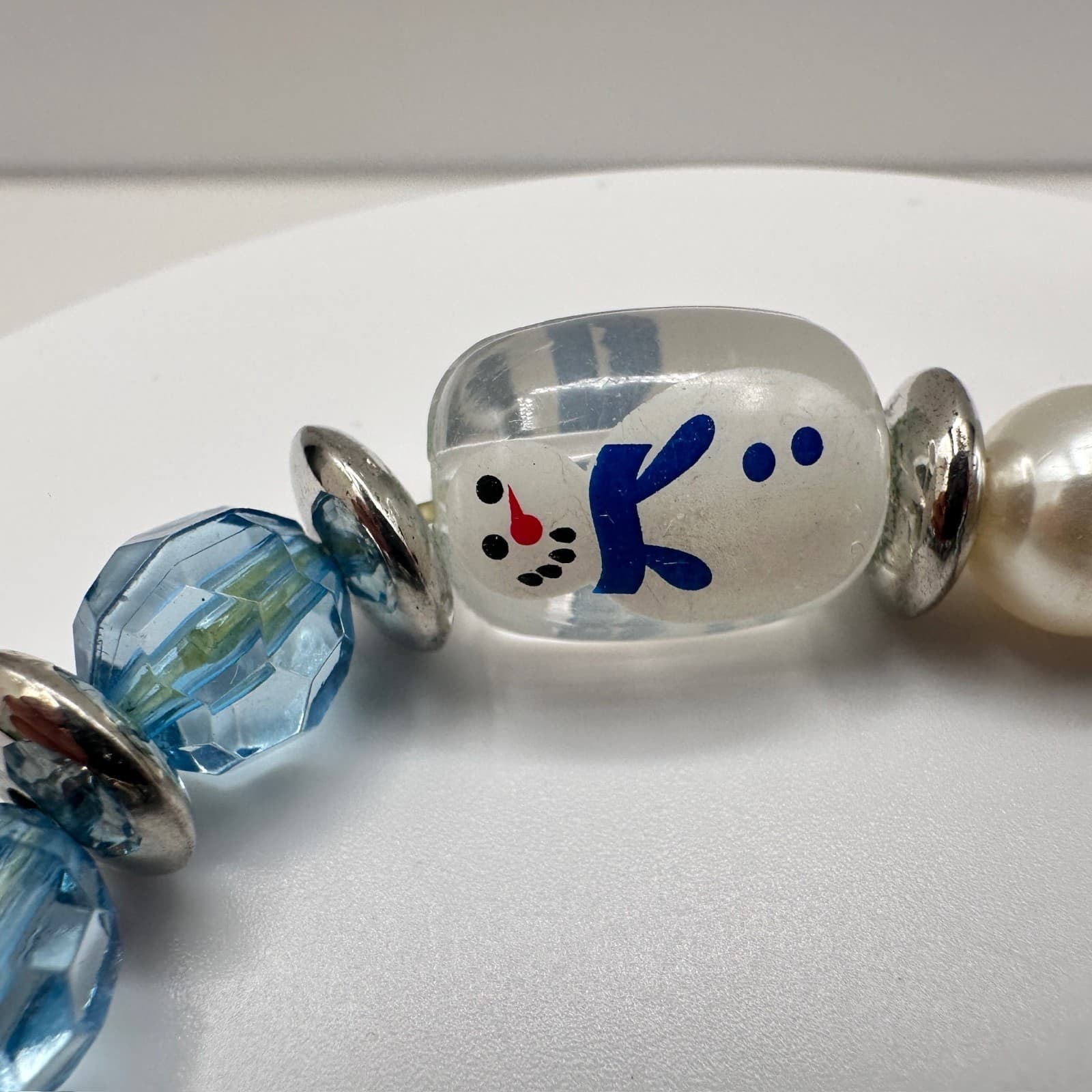 Vintage 90s Snowman Glass Bead Bracelet Multi-Color Christmas Women's Jewelry - Thumbnail 7