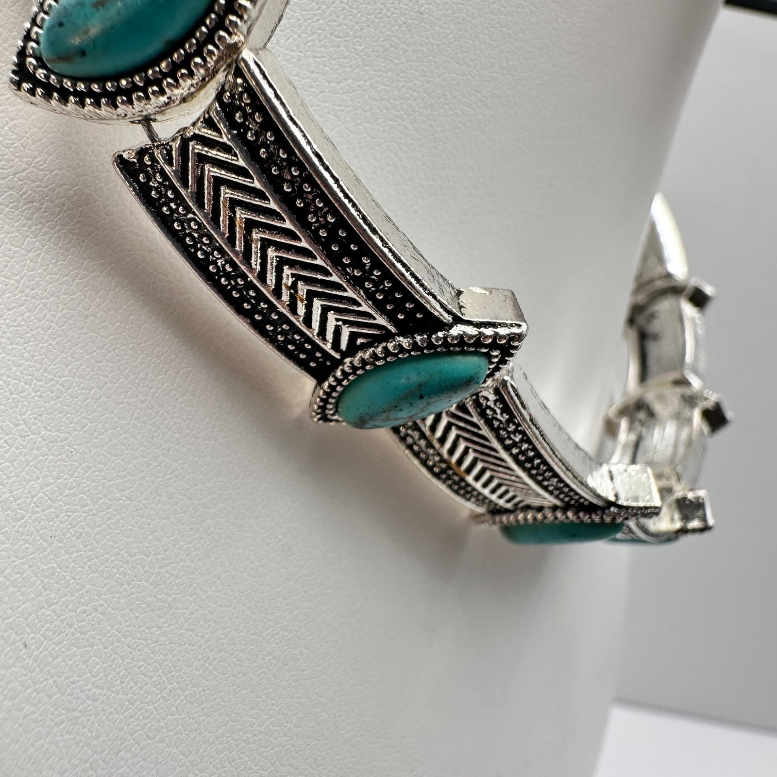 Vintage 90s Turquoise Silver-Tone Choker Necklace Set Boho Woemn's Jewelry - Thumbnail 19