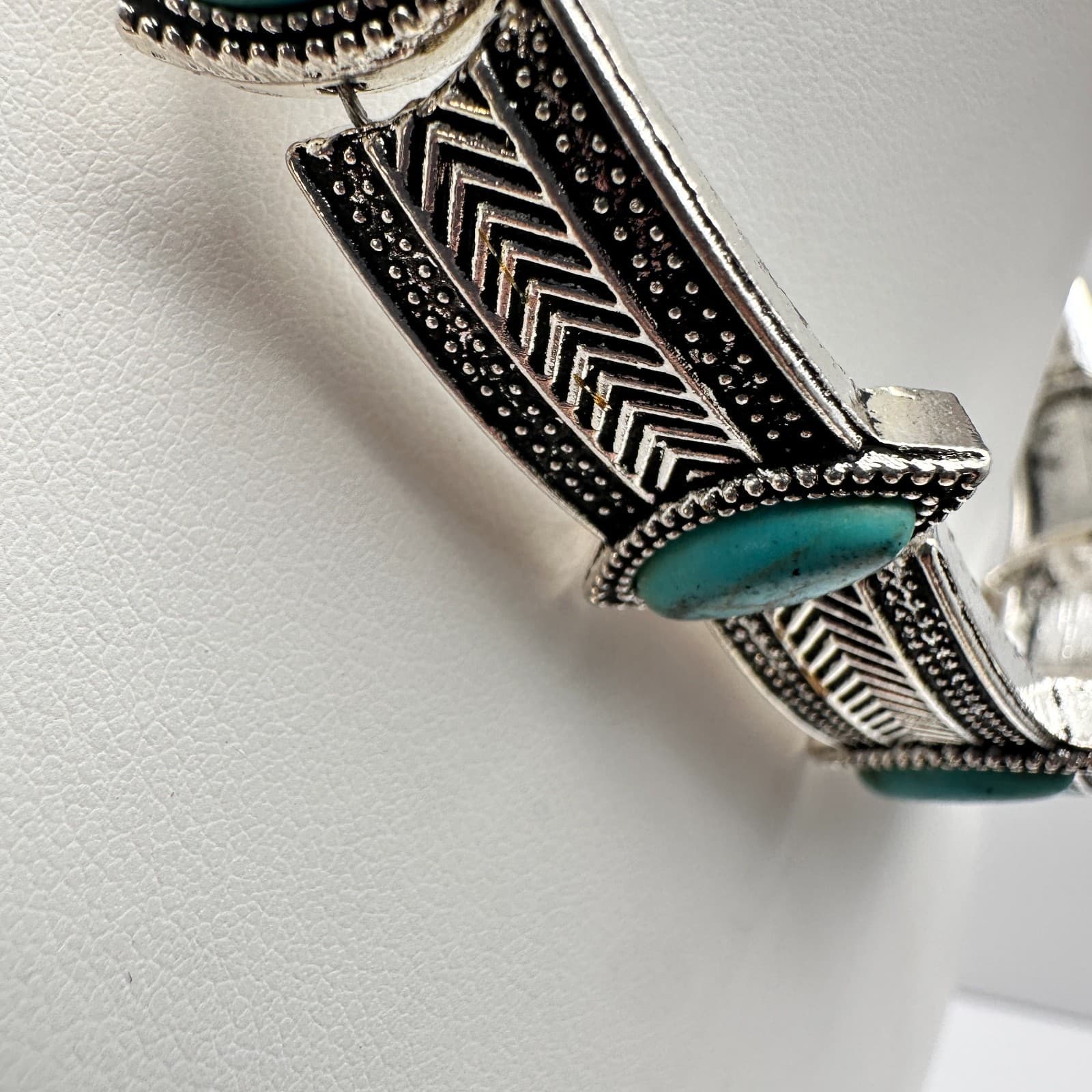 Vintage 90s Turquoise Silver-Tone Choker Necklace Set Boho Woemn's Jewelry - Thumbnail 17