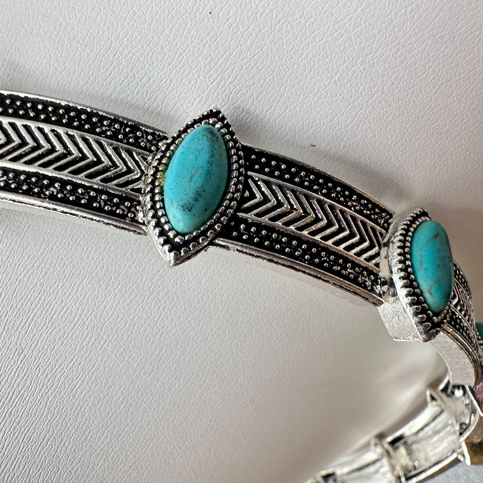 Vintage 90s Turquoise Silver-Tone Choker Necklace Set Boho Woemn's Jewelry - Thumbnail 13