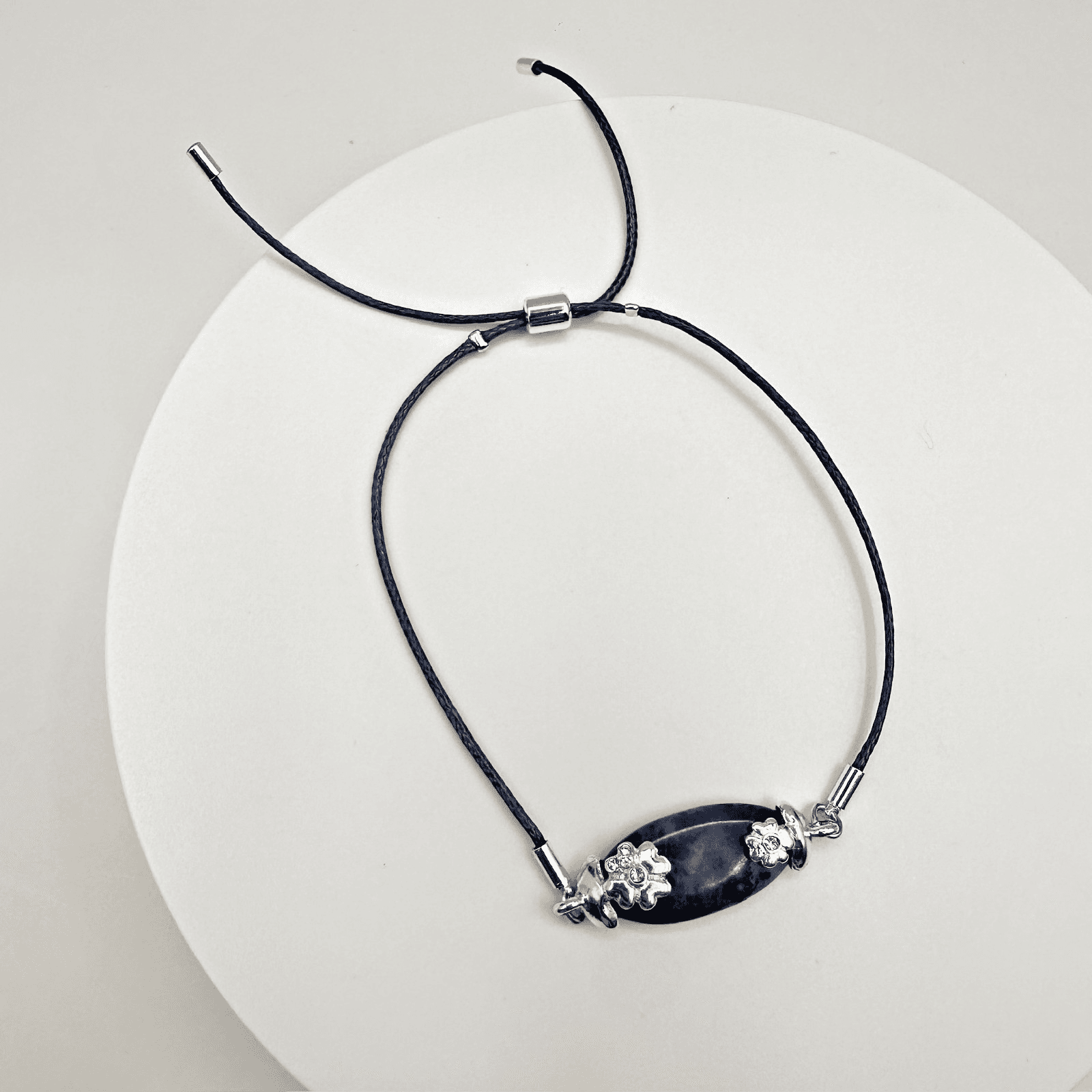 Vintage 90s Blue Sodalite Stone Flower Bracelet Silver Tone Adjustable Jewelry - Image 1