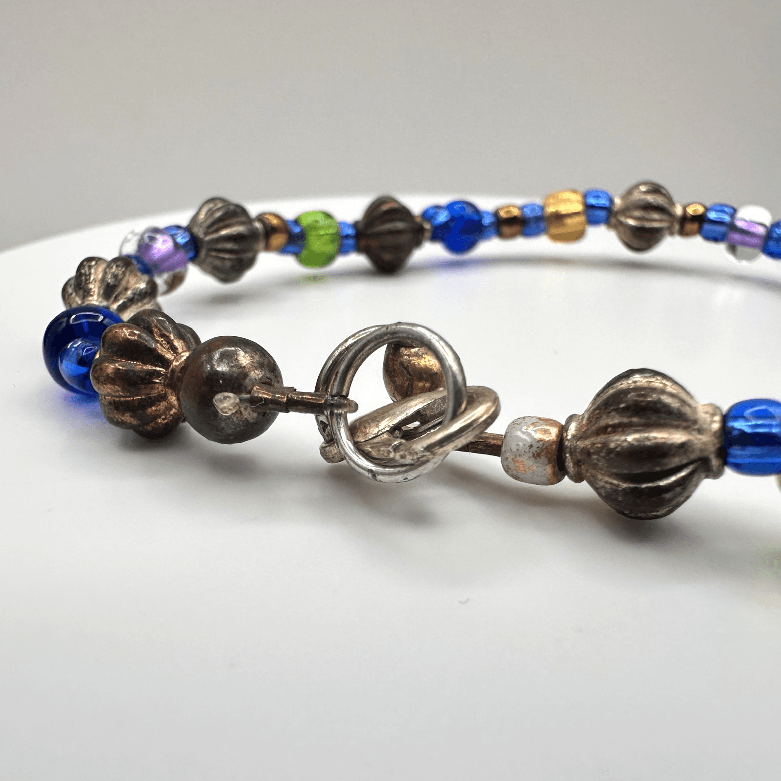 Vintage 90s Y2K Glass Bead Bracelet Multicolor Boho Silver Tone Lobster 8" - Thumbnail 6