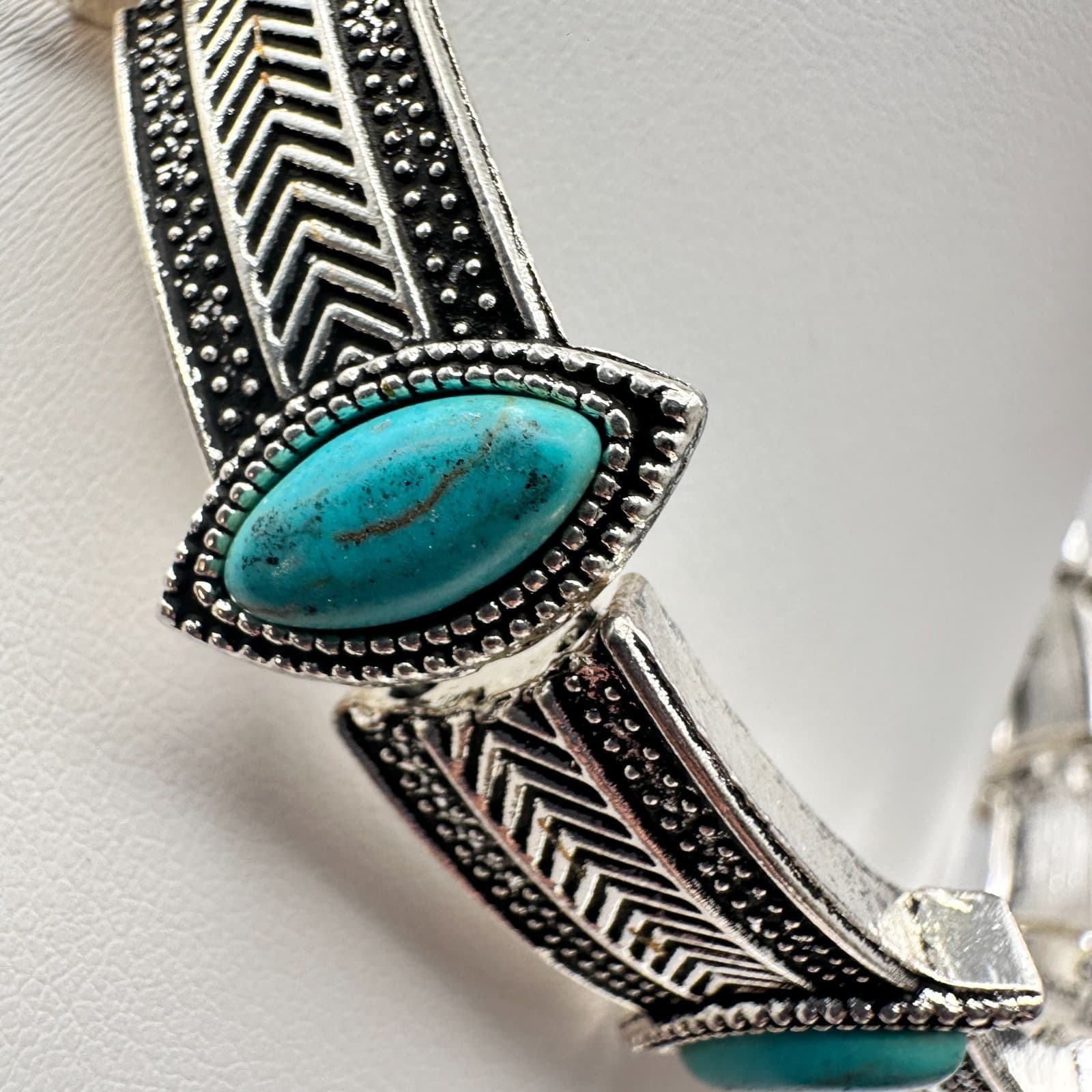 Vintage 90s Turquoise Silver-Tone Choker Necklace Set Boho Woemn's Jewelry - Thumbnail 18