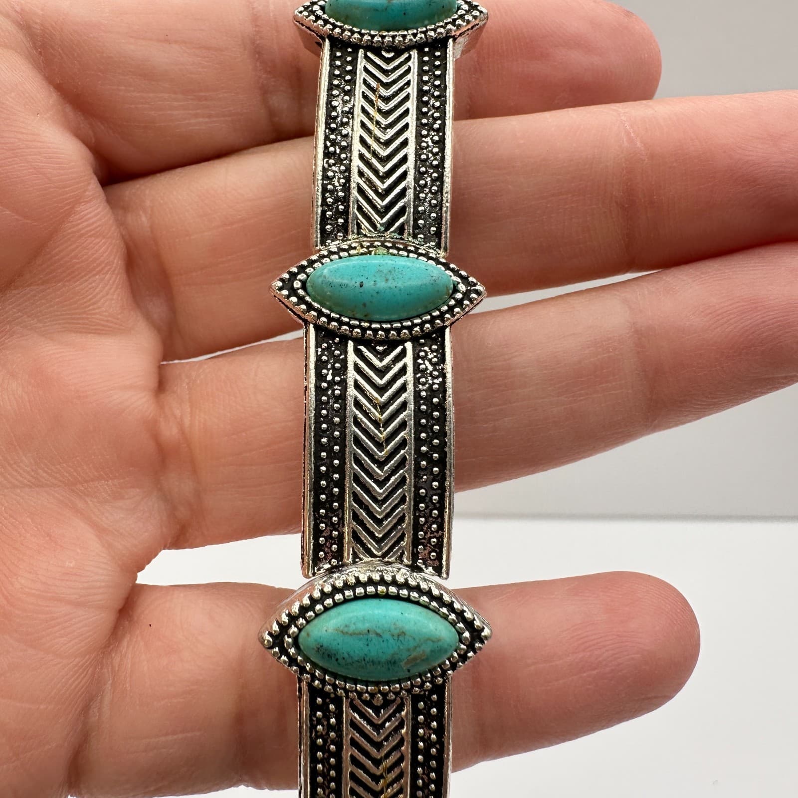 Vintage 90s Turquoise Silver-Tone Choker Necklace Set Boho Woemn's Jewelry - Thumbnail 21