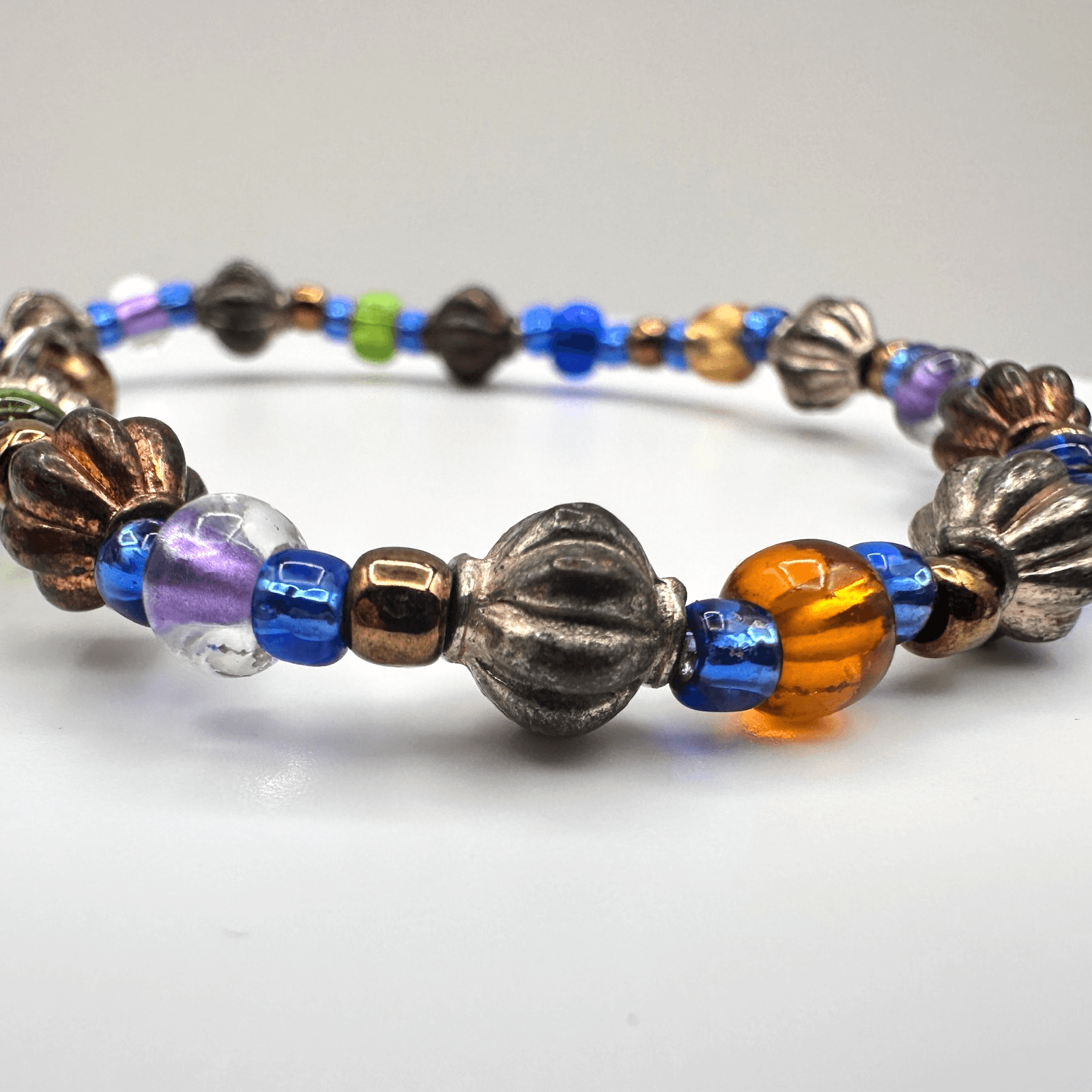 Vintage 90s Y2K Glass Bead Bracelet Multicolor Boho Silver Tone Lobster 8" - Thumbnail 3