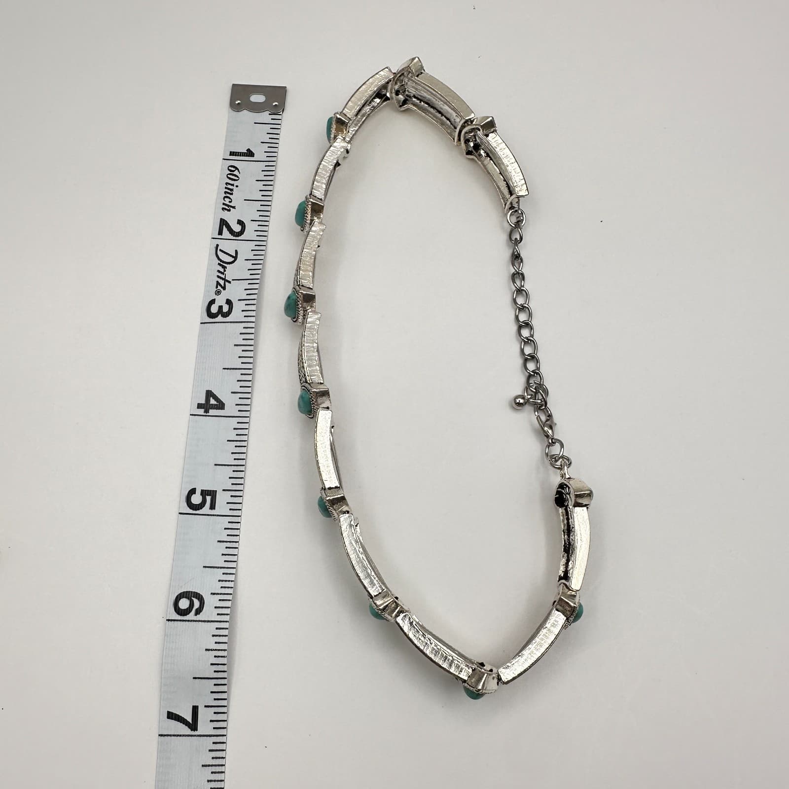 Vintage 90s Turquoise Silver-Tone Choker Necklace Set Boho Woemn's Jewelry - Thumbnail 22