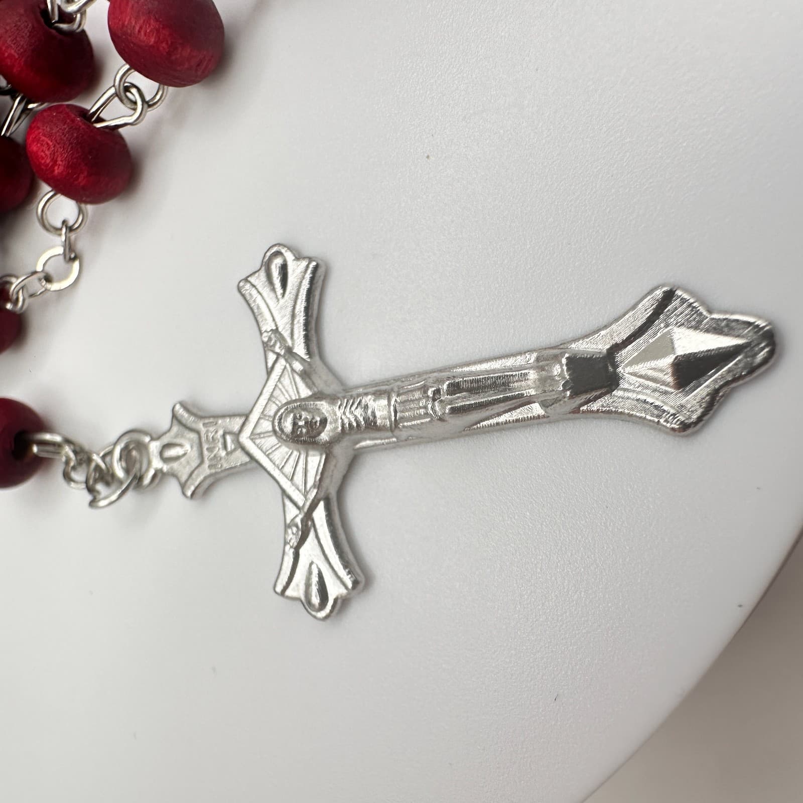 Vintage 90s Wooden Beaded Cross Necklace & Bracelets Set INRI Religious Jewelry - Thumbnail 8