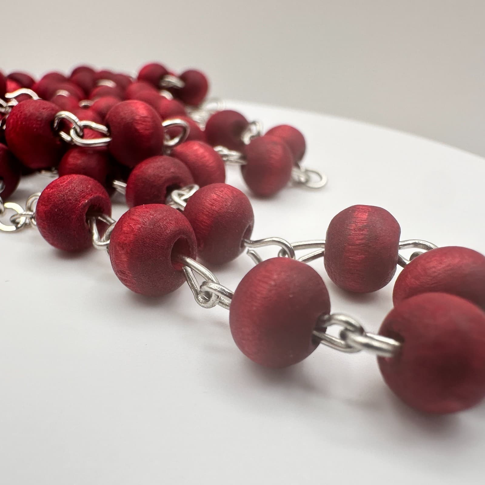 Vintage 90s Wooden Beaded Cross Necklace & Bracelets Set INRI Religious Jewelry - Thumbnail 7