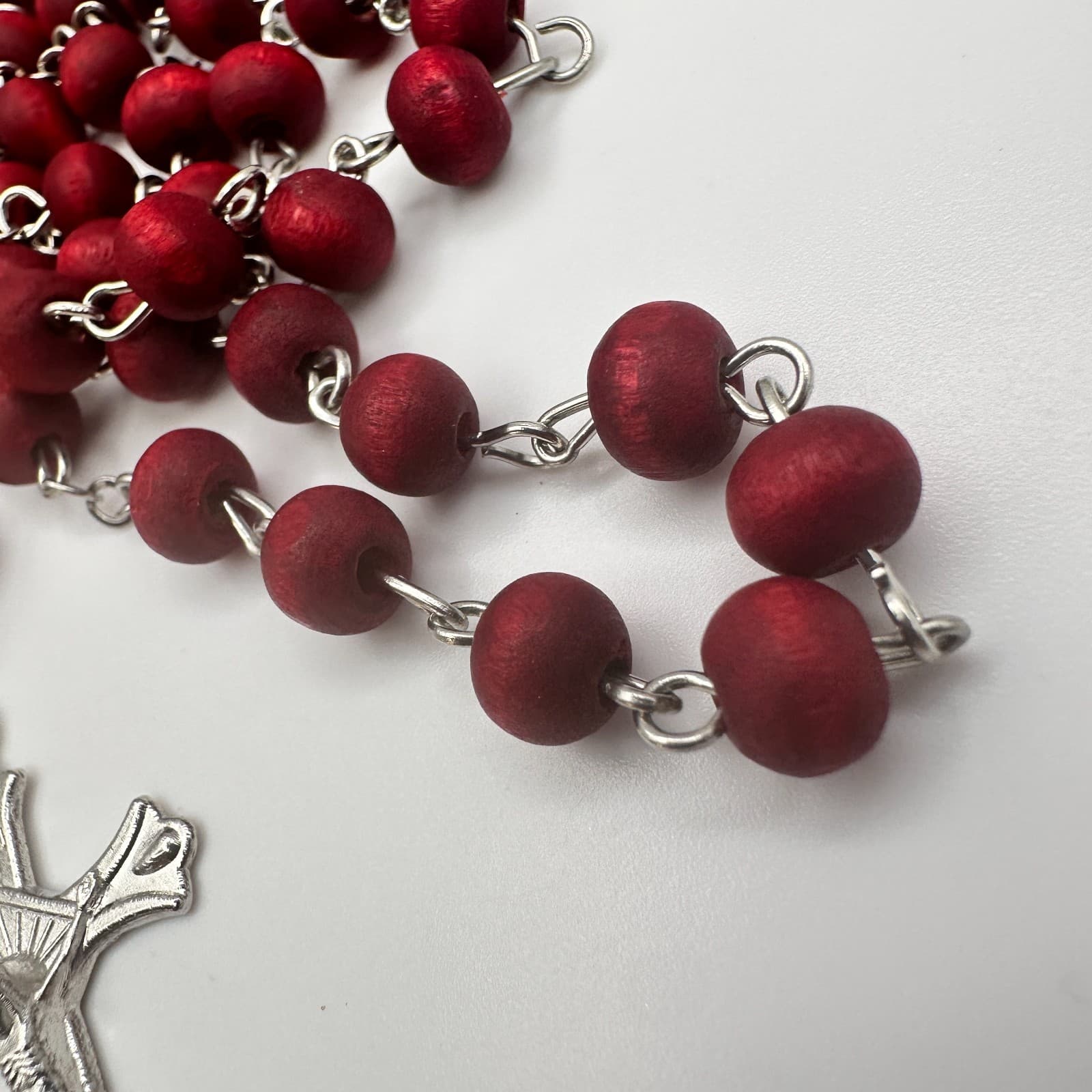 Vintage 90s Wooden Beaded Cross Necklace & Bracelets Set INRI Religious Jewelry - Thumbnail 6