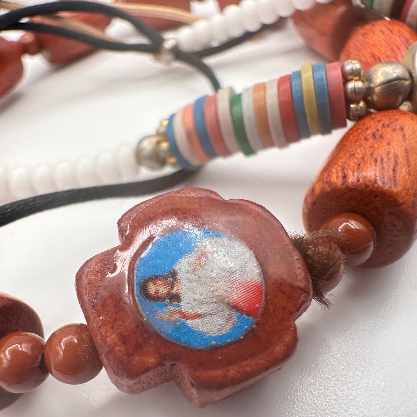 Vintage 90s Wooden Beaded Cross Necklace & Bracelets Set INRI Religious Jewelry - Thumbnail 16