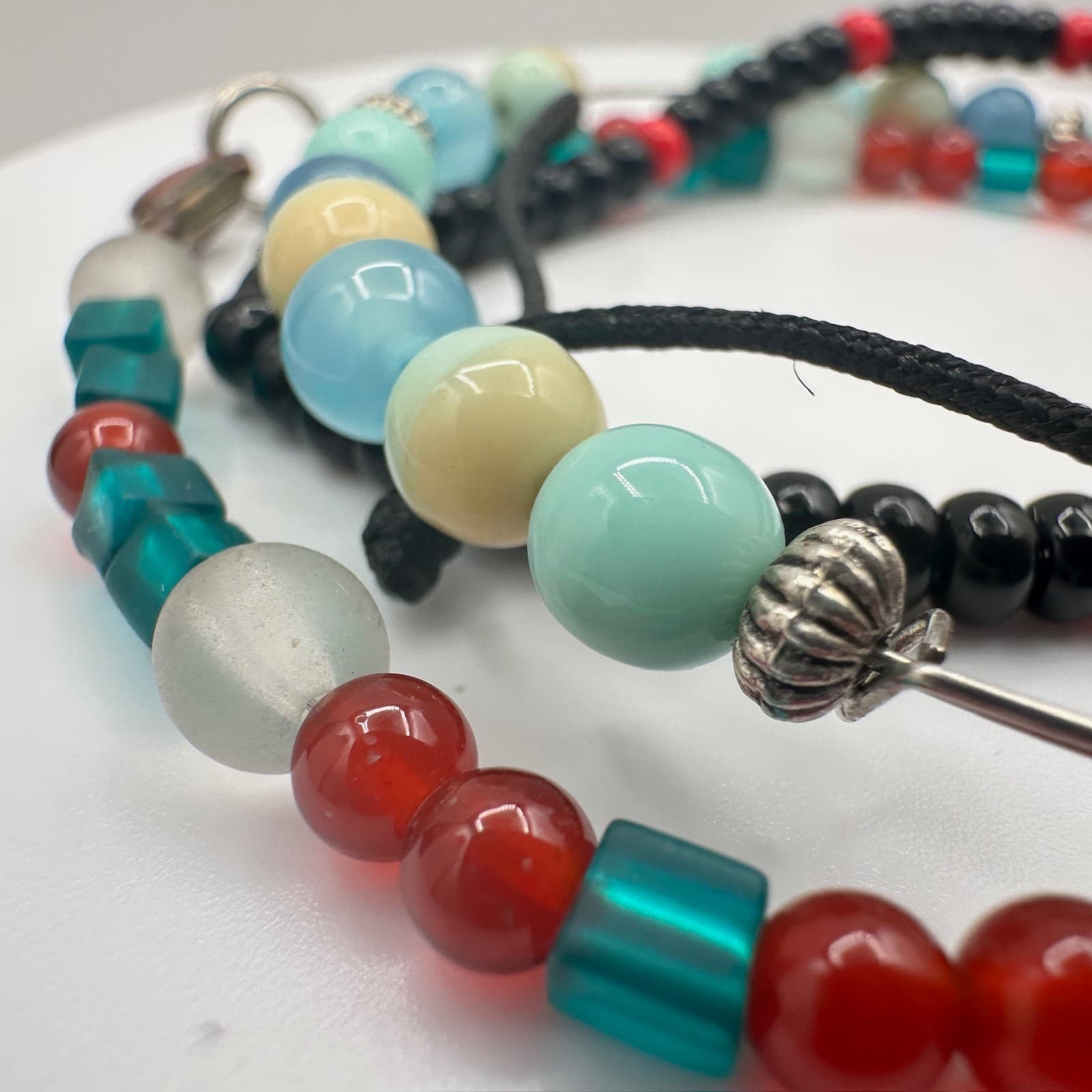 Vintage 90s Mixed Glass Bead Multi-Color Religious Bracelet Set Heart Jewelry - Thumbnail 4