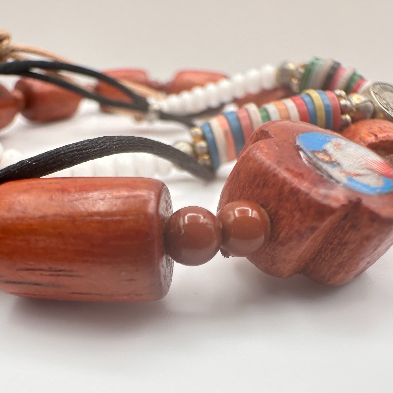 Vintage 90s Wooden Beaded Cross Necklace & Bracelets Set INRI Religious Jewelry - Thumbnail 15